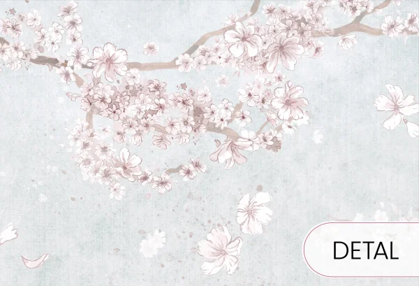 MAGNOLIA - mint - miętowa tapeta dla dziewczynki z kwiecistym drzewem - detal