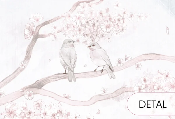 MAGNOLIA - mint - miętowa tapeta dla dziewczynki z kwiecistym drzewem - detal