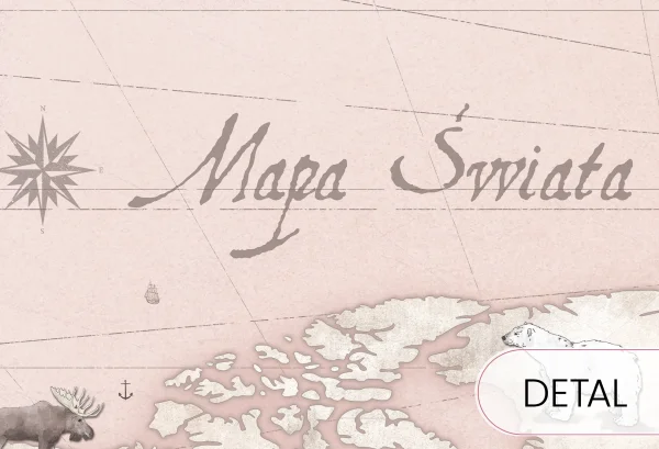 MAPS - rose - różowa tapeta z mapą i zwierzętami - detal