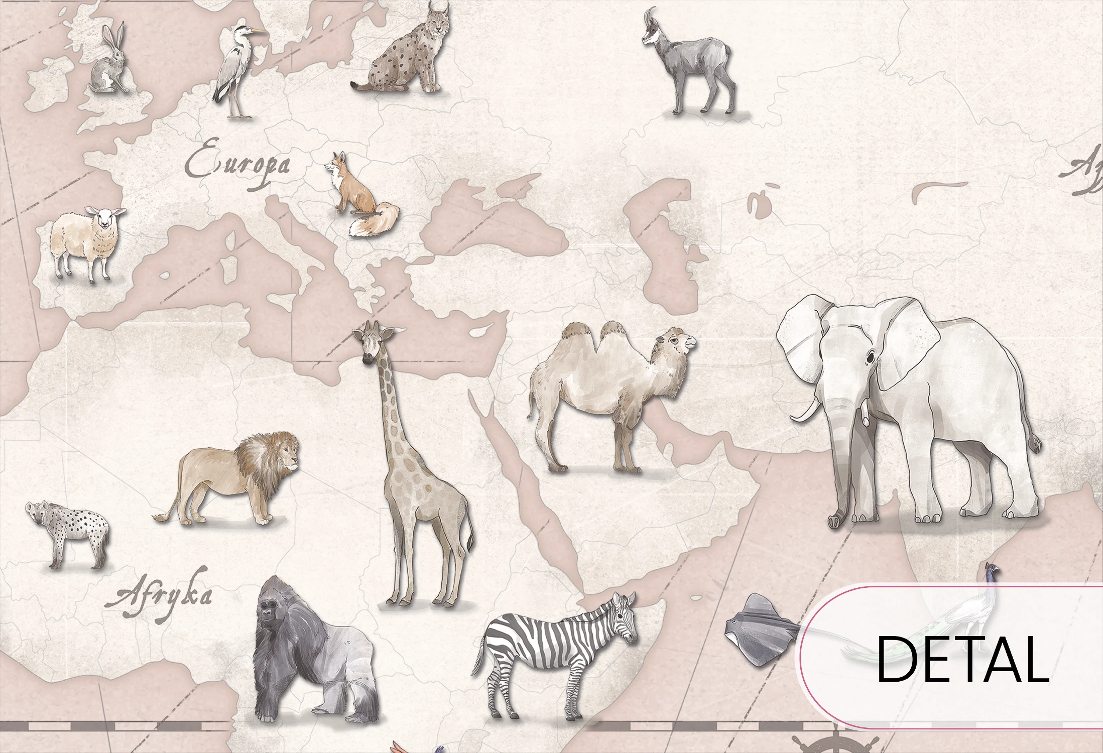 MAPS - desert rose - tapeta z mapą i zwierzętami