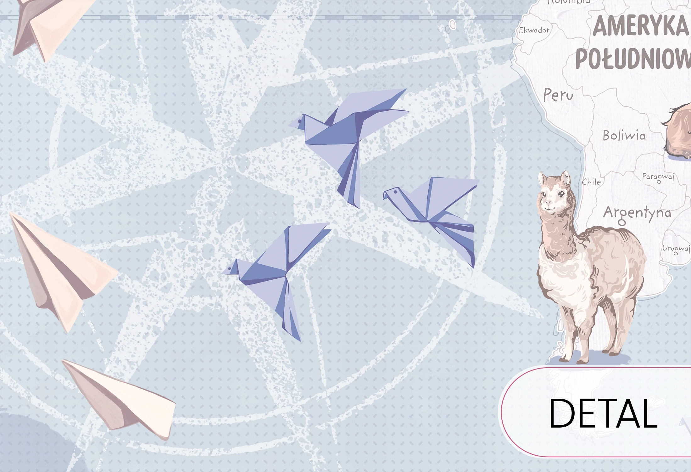 WANDERLUST – BLUE - tapeta mapa świata z samolotami i balonami