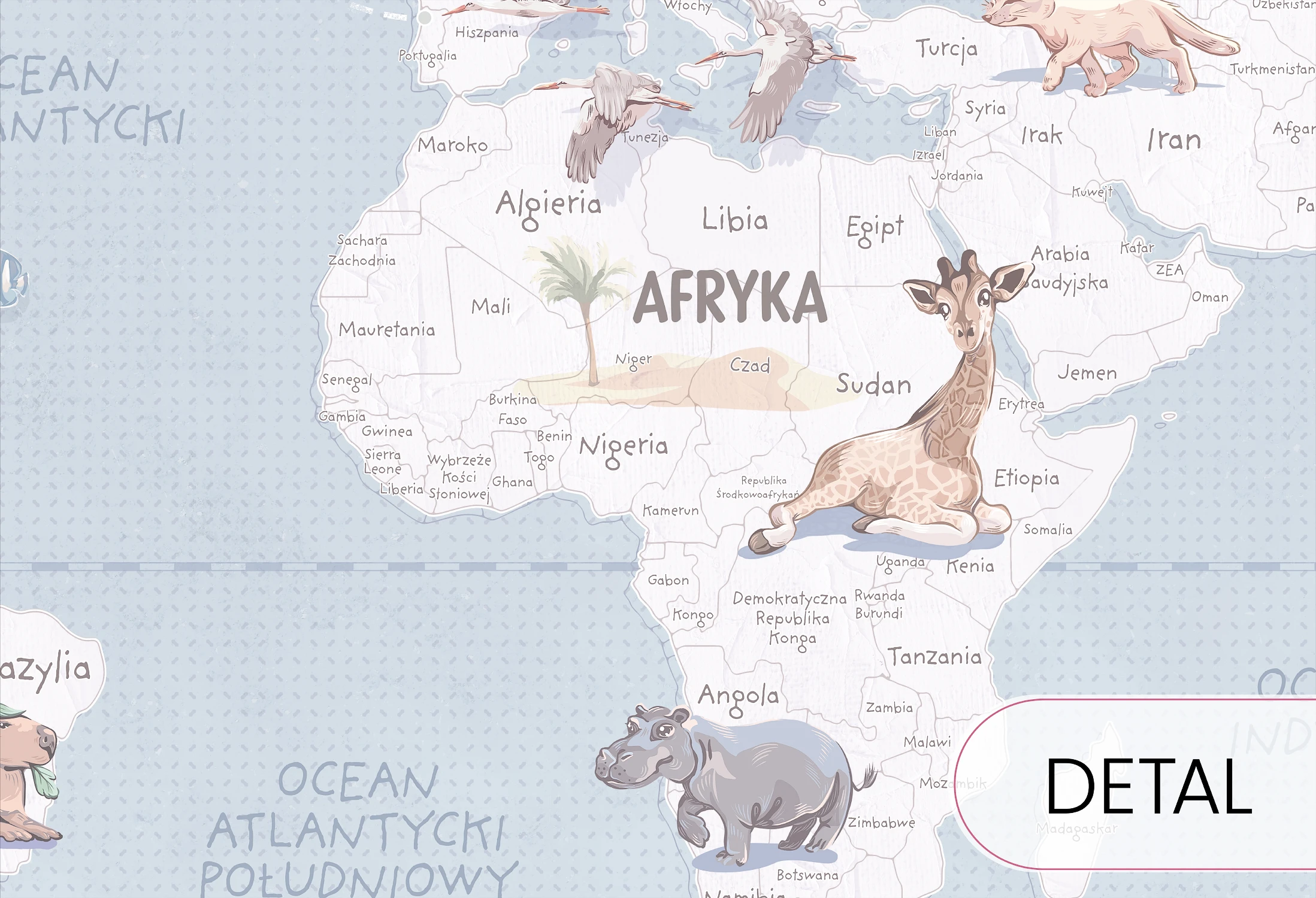 WANDERLUST – BLUE - tapeta mapa świata z samolotami i balonami