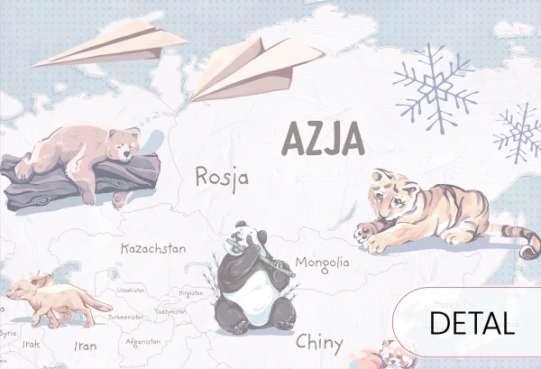WANDERLUST – BLUE - tapeta mapa świata z samolotami i balonami - detal