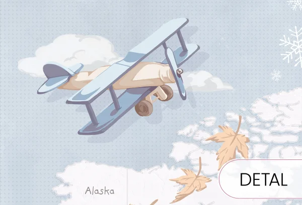 WANDERLUST – BLUE - tapeta mapa świata z samolotami i balonami - detal