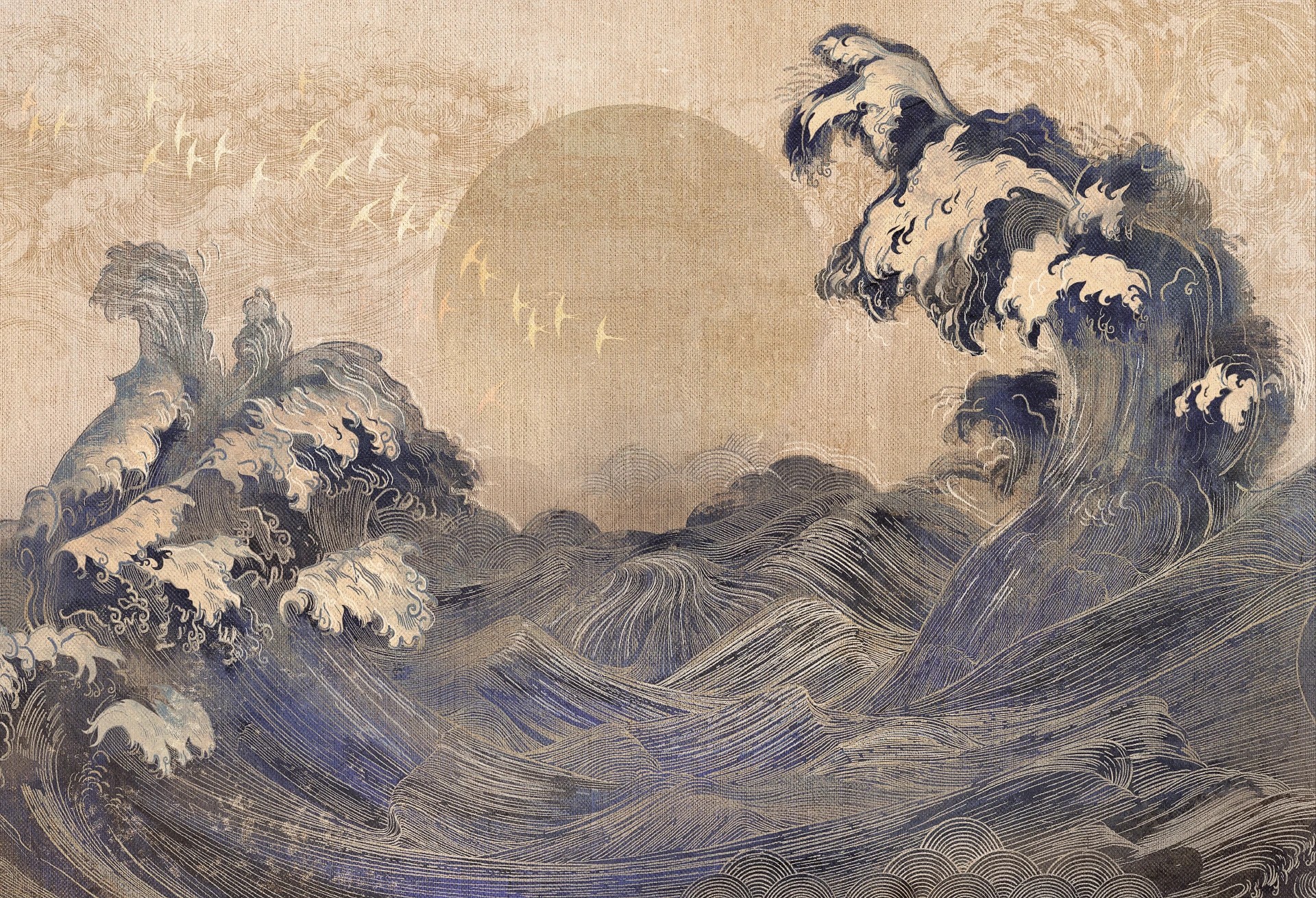 MONSOON - gold - tapeta do salonu w stylu japońskim