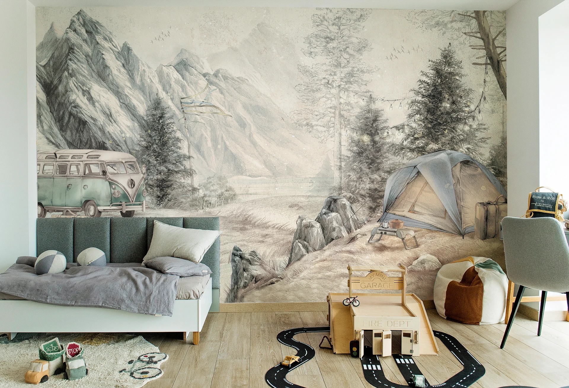 MOUNTAIN CAMP - day - tapeta do pokoju nastolatka z górskim pejzażem