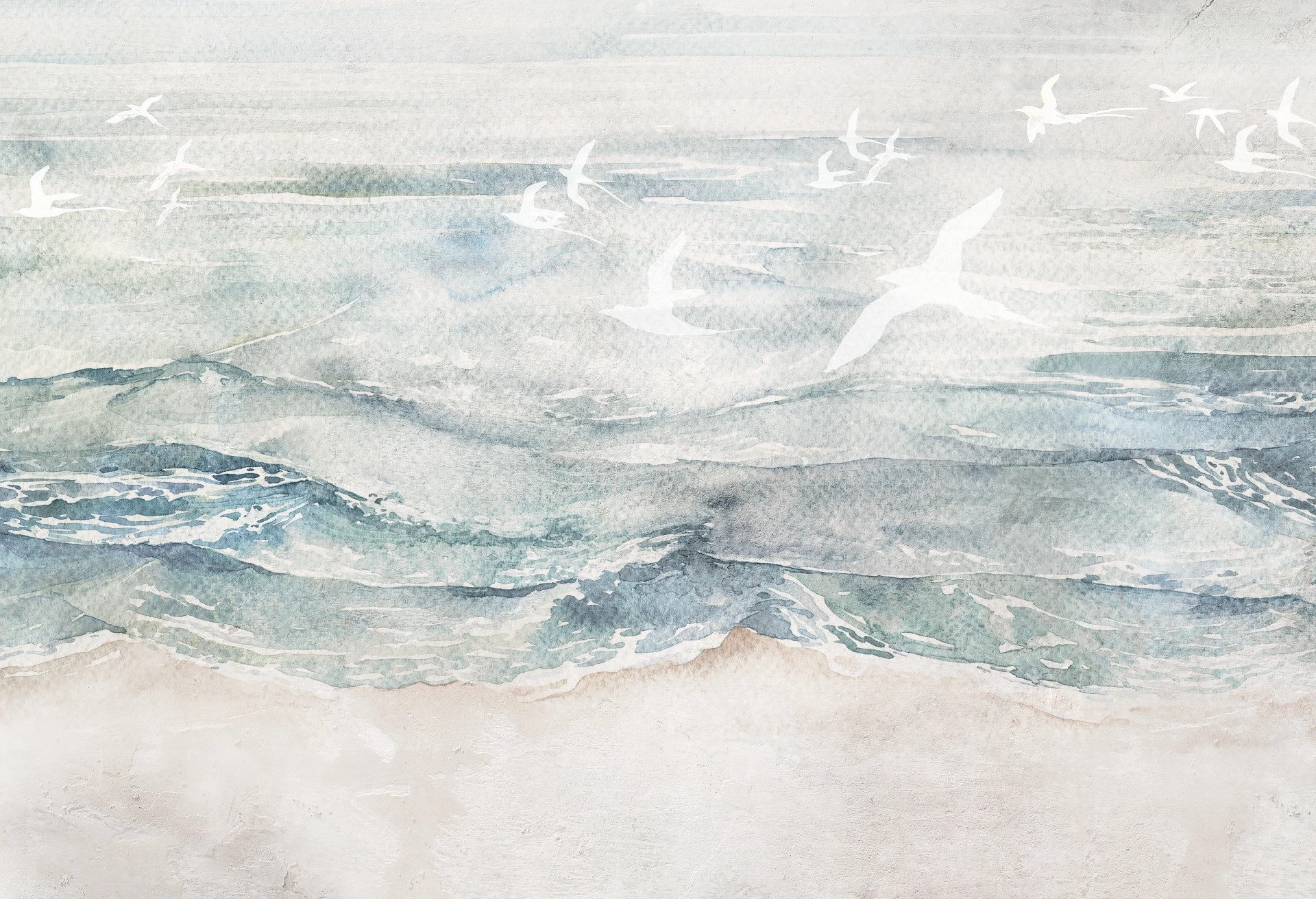 ON THE SEA - mint - tapeta w ptaki do sypialni lub salonu