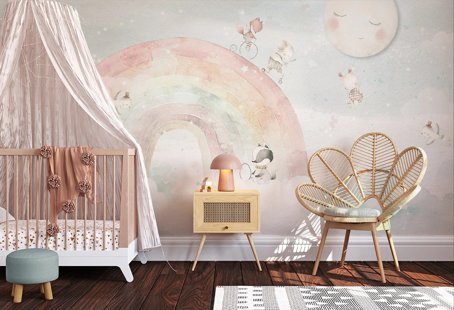 RAINBOW - mint - dziecięca tapeta z tęczą