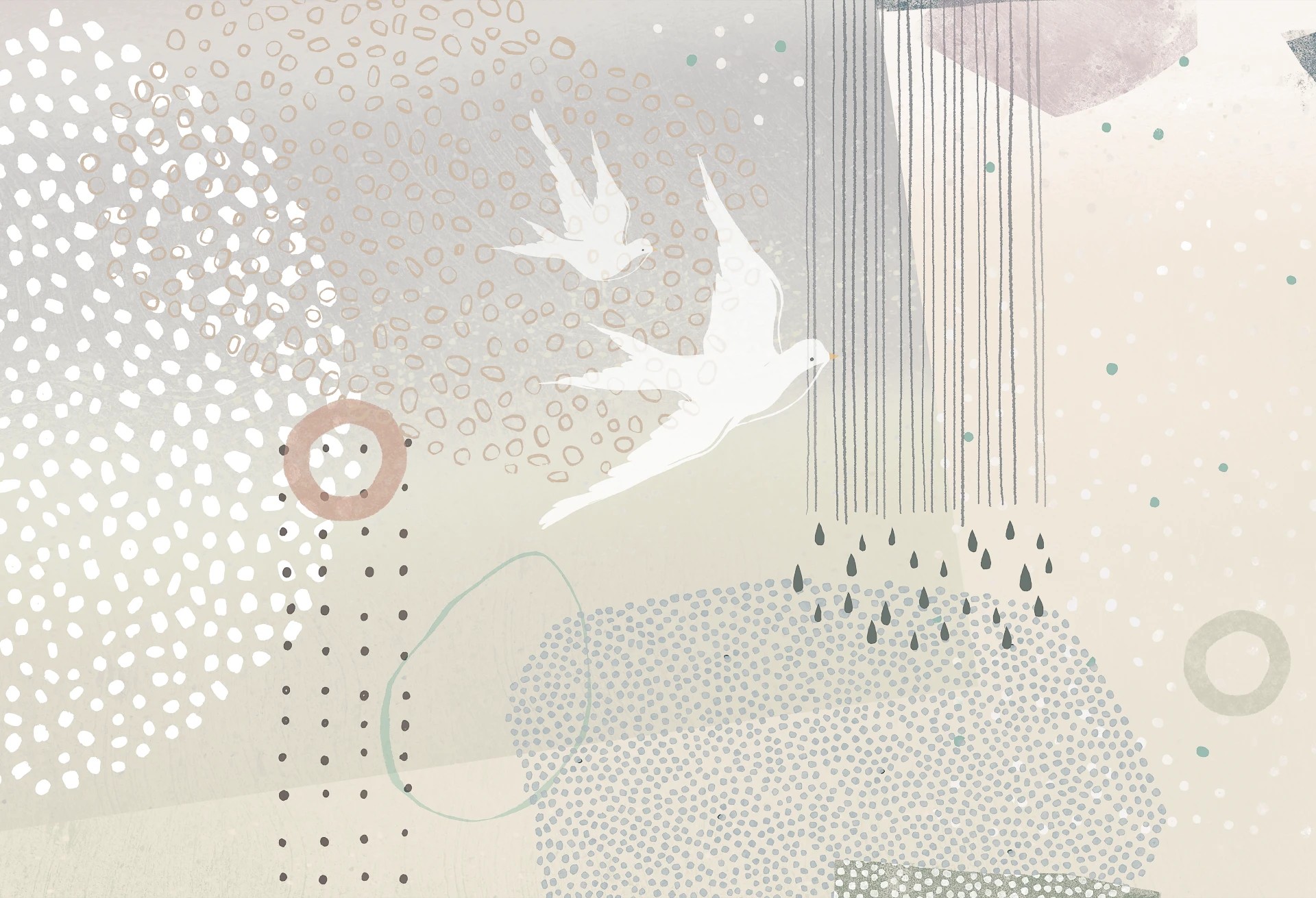 RAINBOW DOTS - birds - minimalistyczna tapeta dla dziewczynek