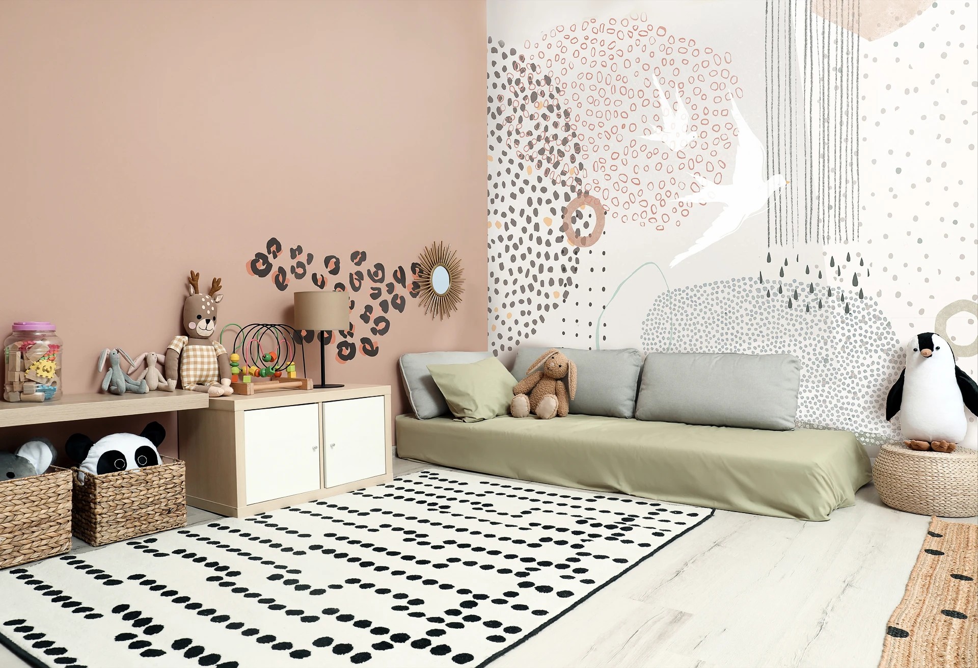 RAINBOW DOTS - birds - minimalistyczna tapeta dla dziewczynek