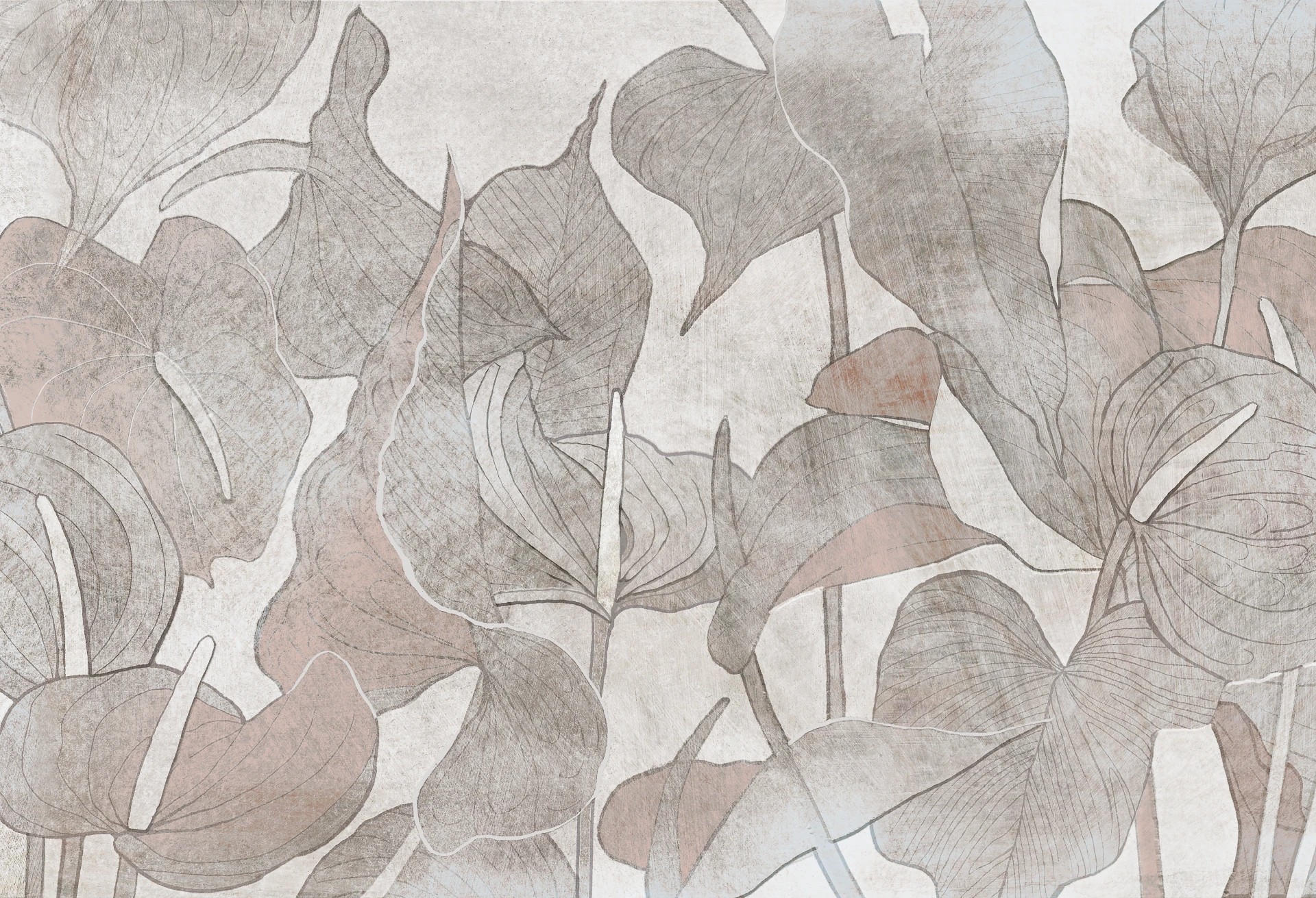 ANTURIUM - grey beige - tapeta z dużymi kwiatami