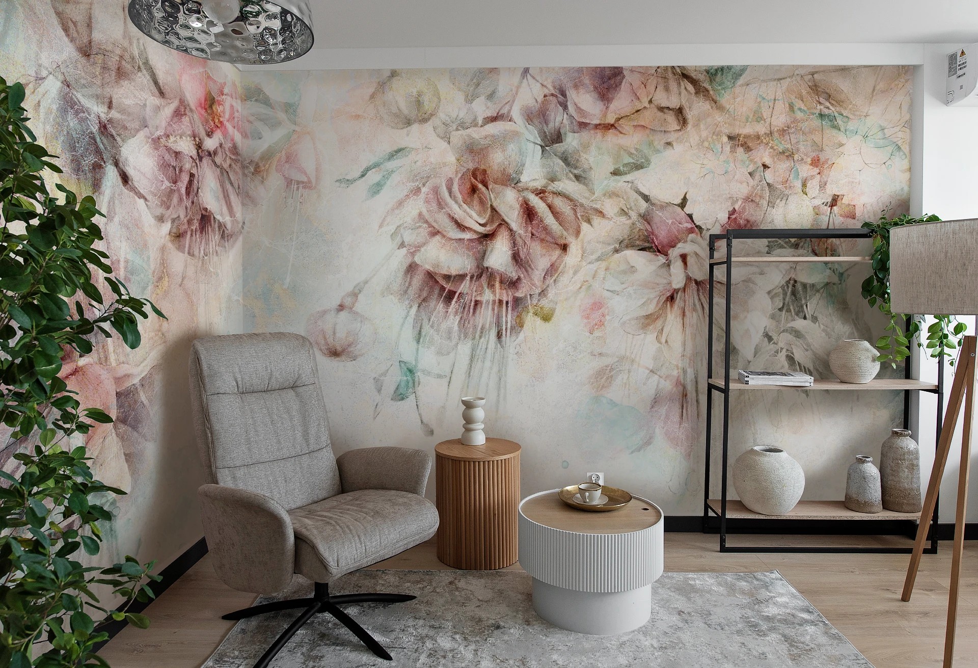 SWINGTIME FUCHSIA - pastel - tapeta w wielkie kwiaty do sypialni