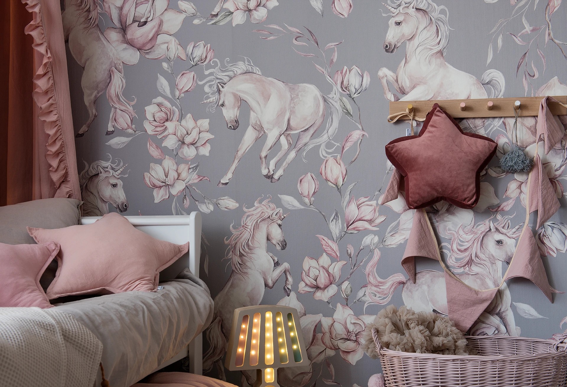 UNICORNS - grey - tapeta w jednorożce