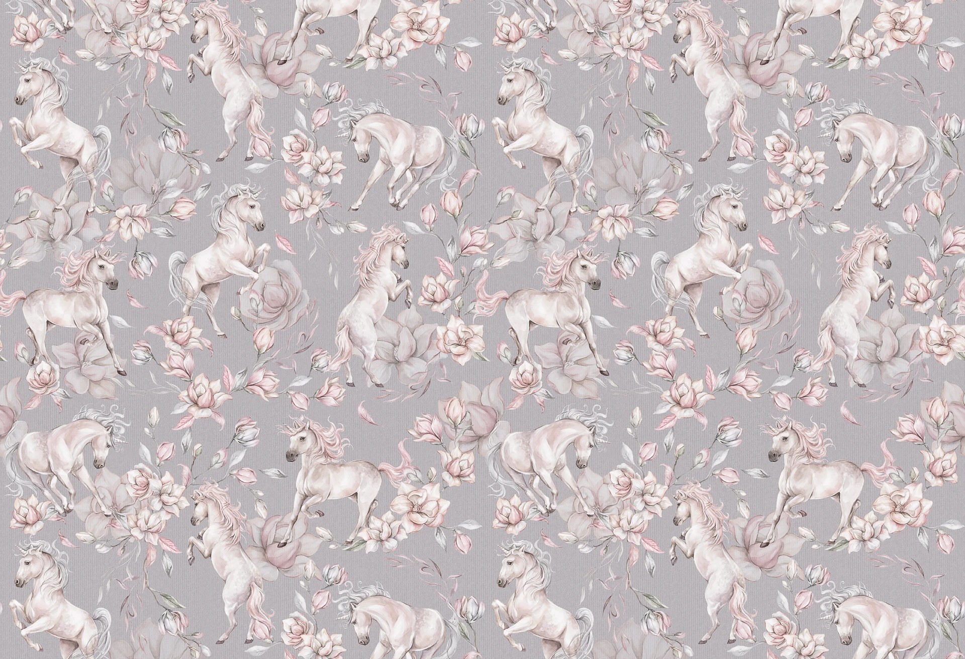 UNICORNS - grey - tapeta w jednorożce