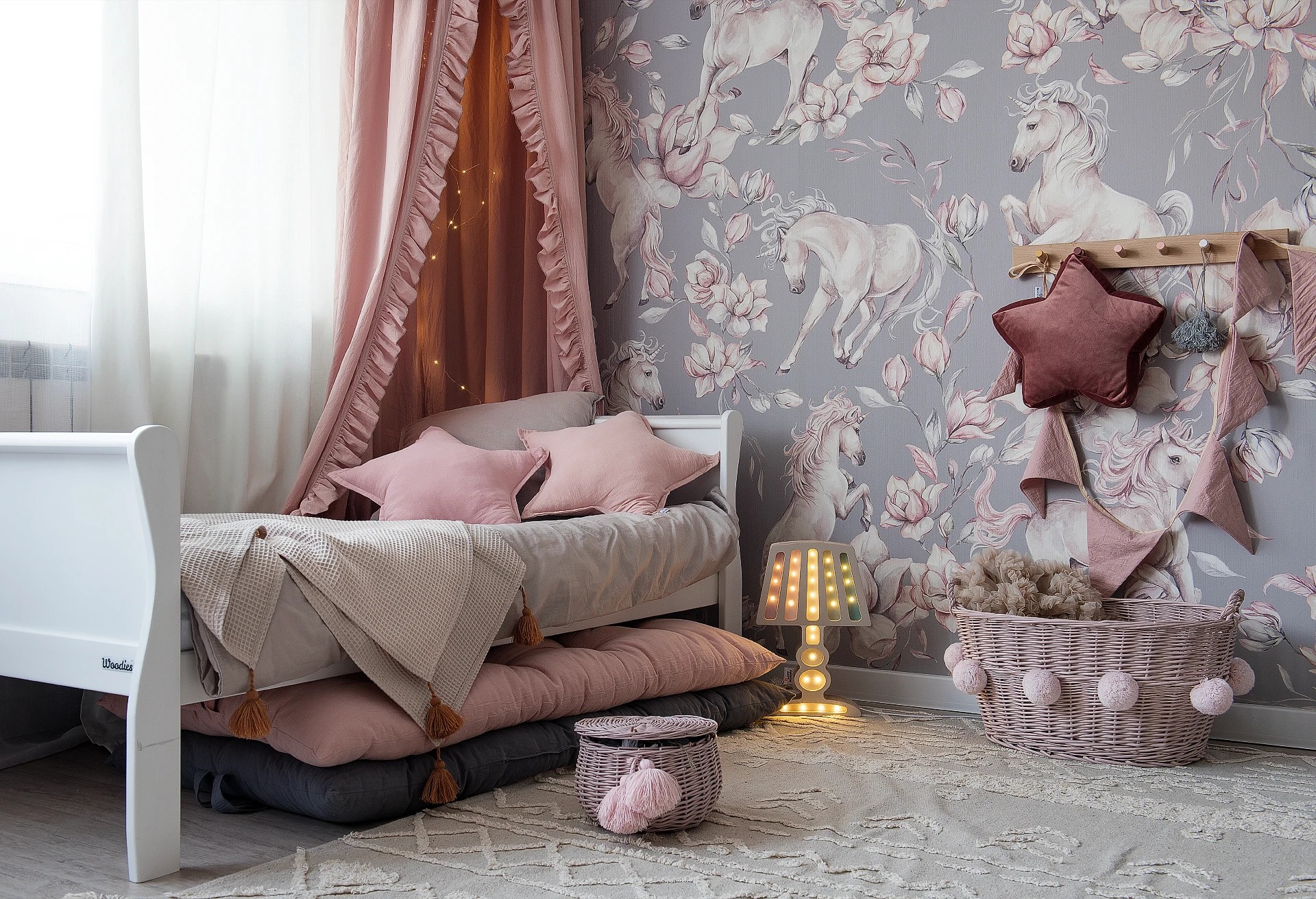 UNICORNS - grey - tapeta w jednorożce