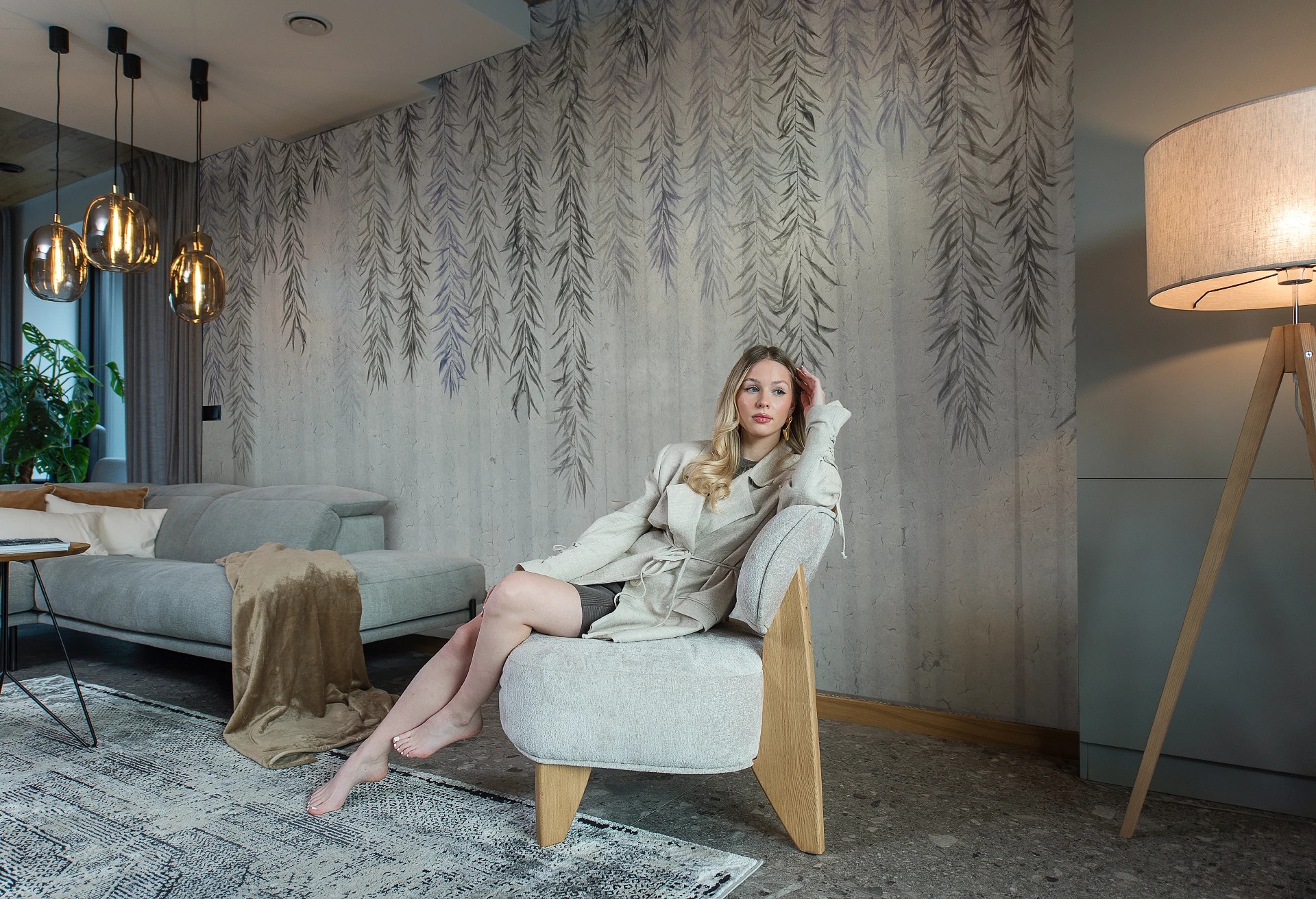 BOTANICA - grey blue - tapeta z motywem roślinnym do salonu lub sypialni