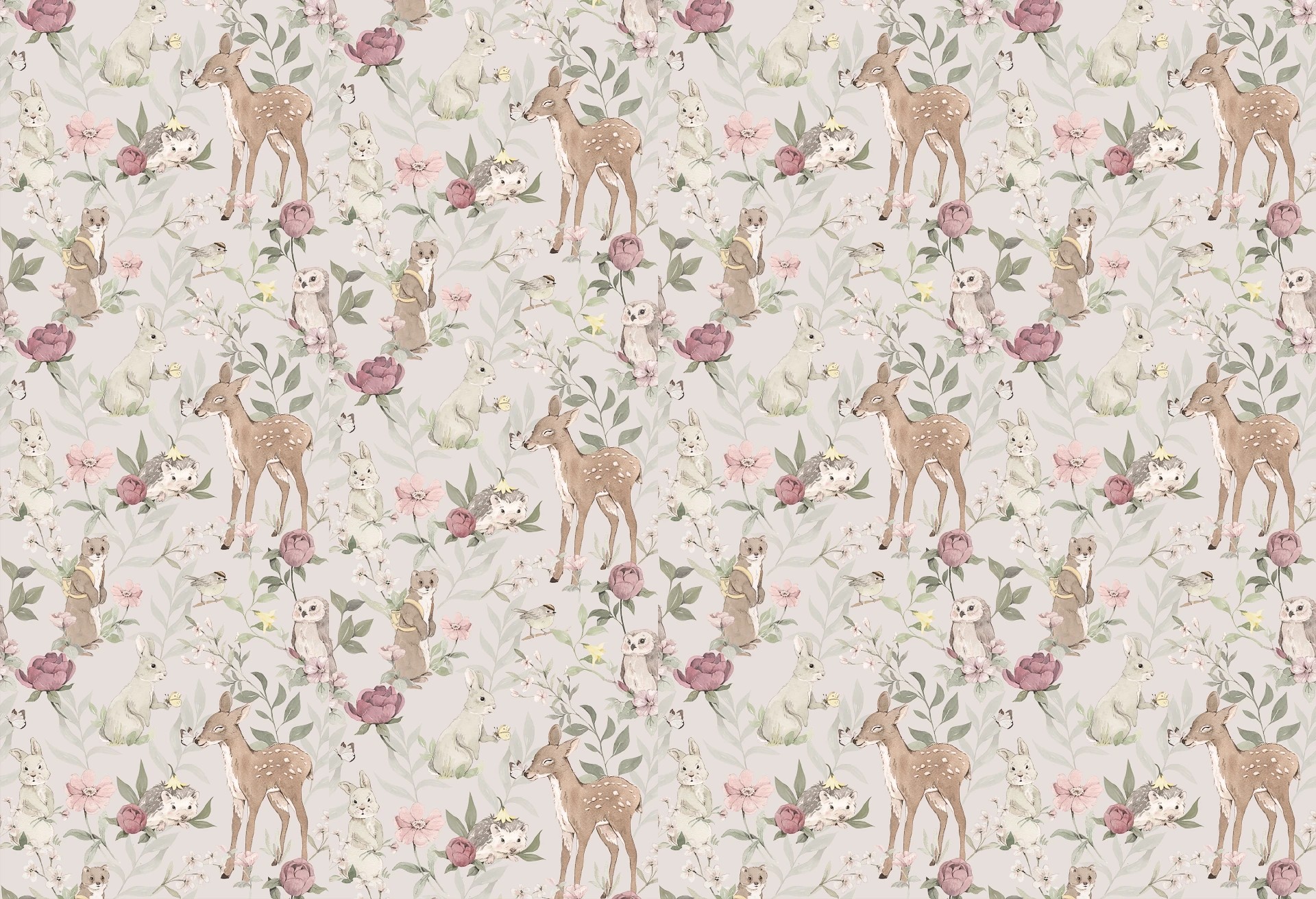 WOODLAND GIRLS - grey - piękna tapeta dla małej dziewczynki