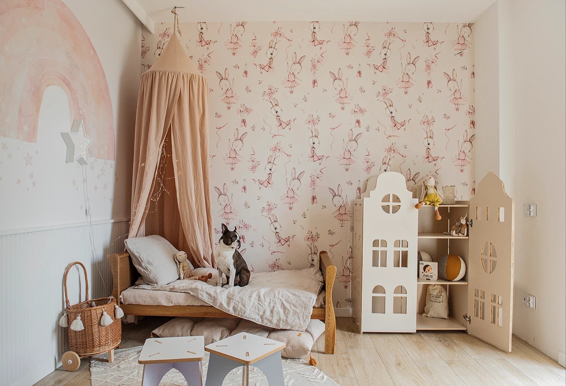 BUNNY BALLET - tapeta dziecięca dla dziewczynki w króliczki baletnice