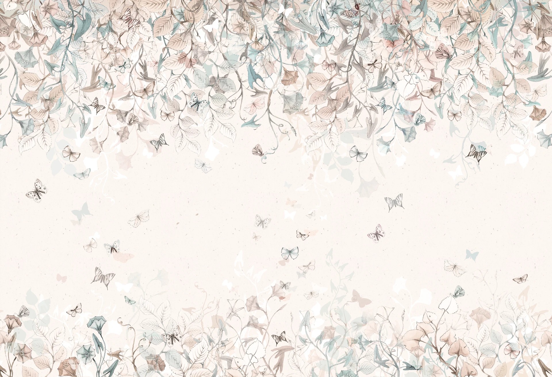 BUTTERFLIES - mint - tapeta dziecięca w kwiaty i motyle