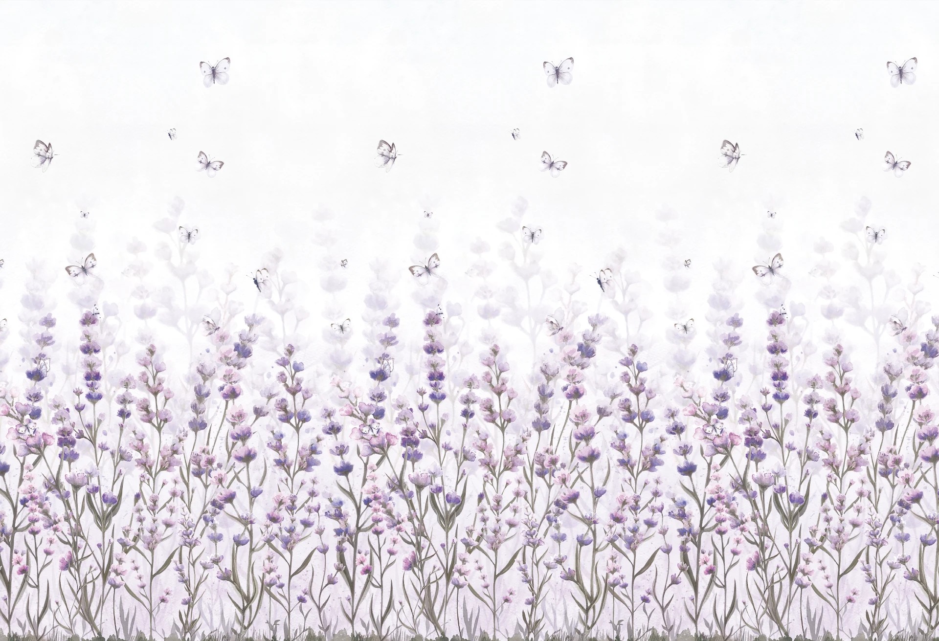 LAWENDOWA ŁĄKA - violet - tapeta w kwiaty polne do pokoju dziecięcego