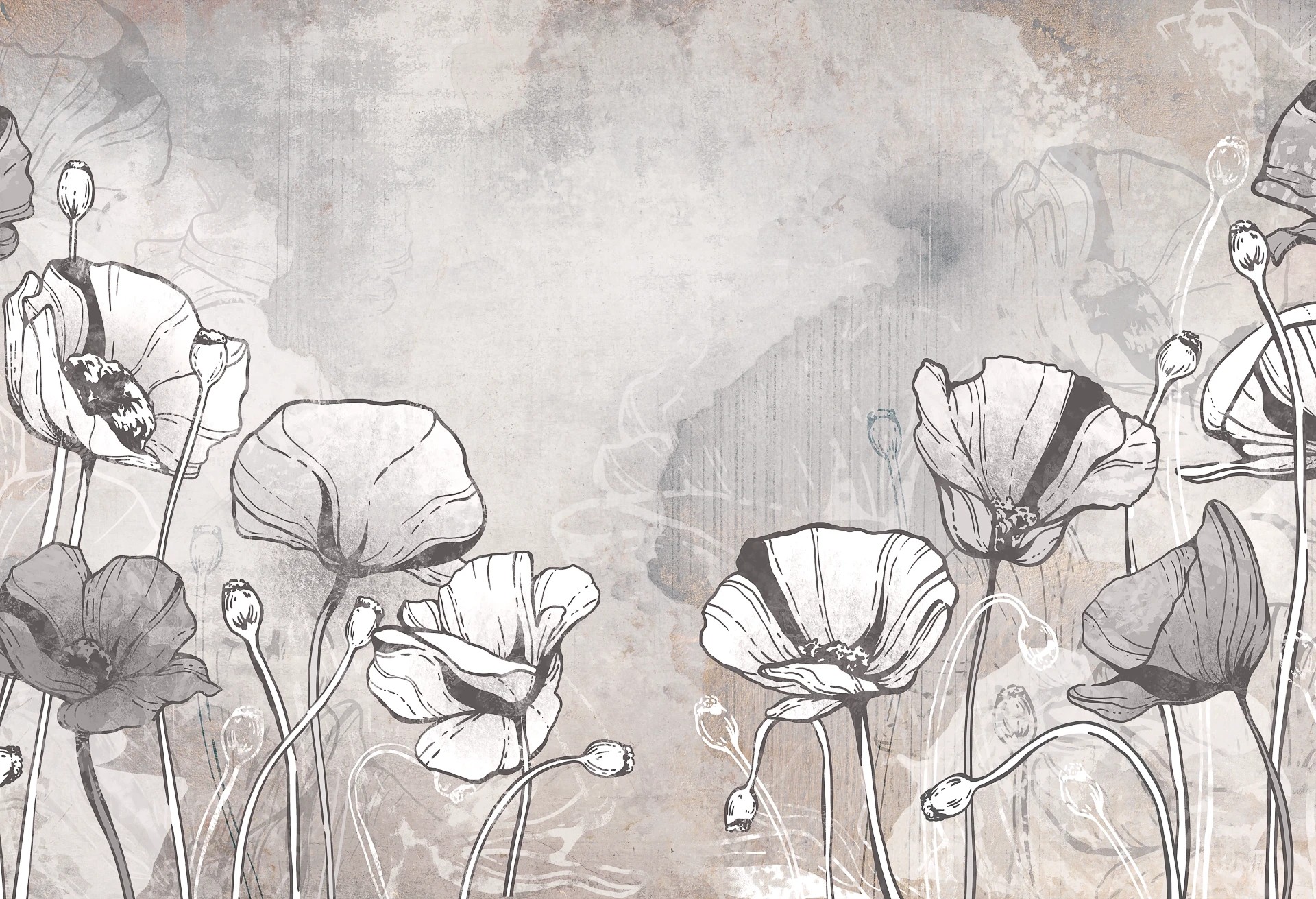 FLORA - warm grey - tapeta z motywem natury do salonu lub sypialni