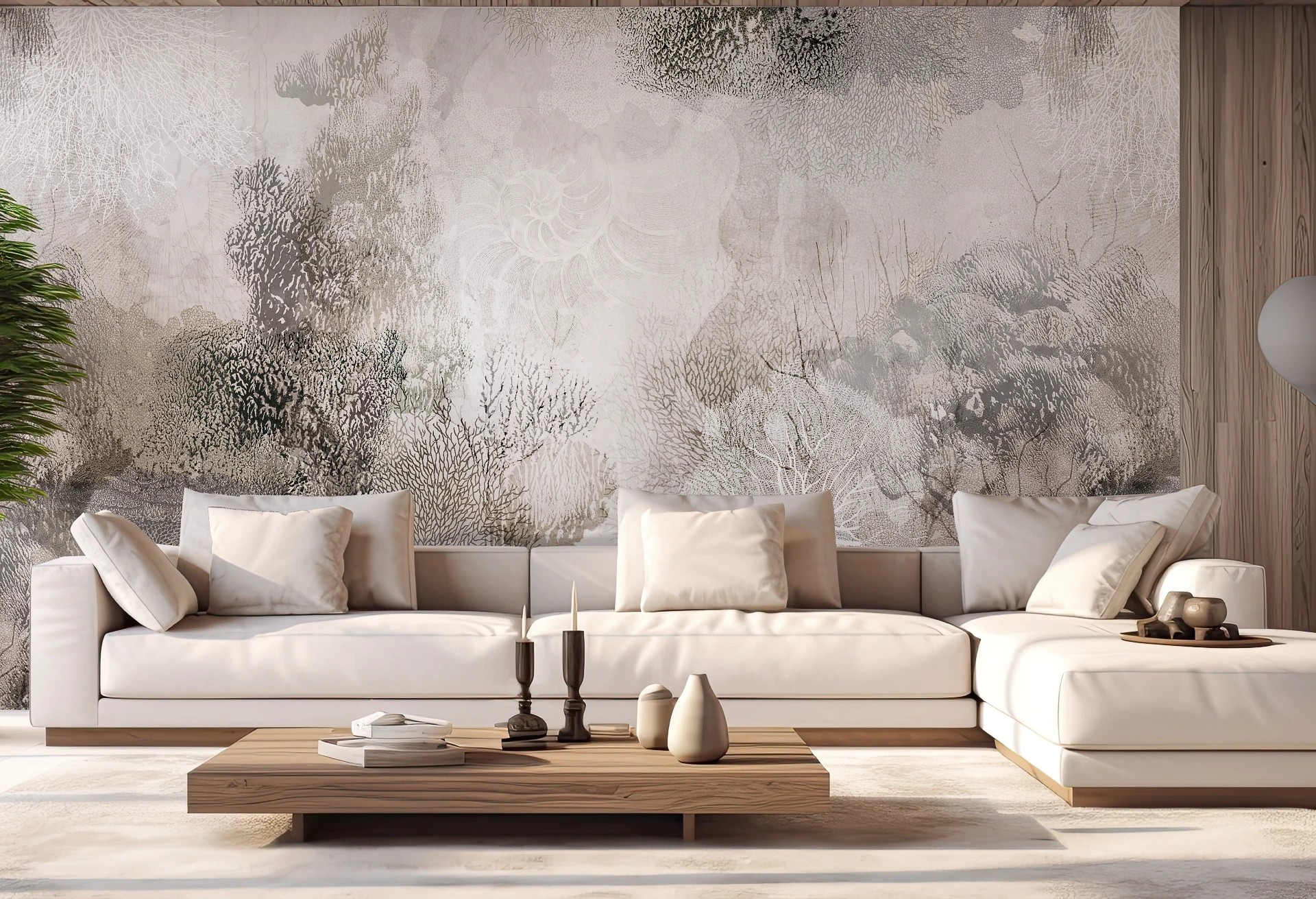 AQUARIA - soft - strukturalna tapeta do salonu i sypialni z rafą koralową i skamielinami