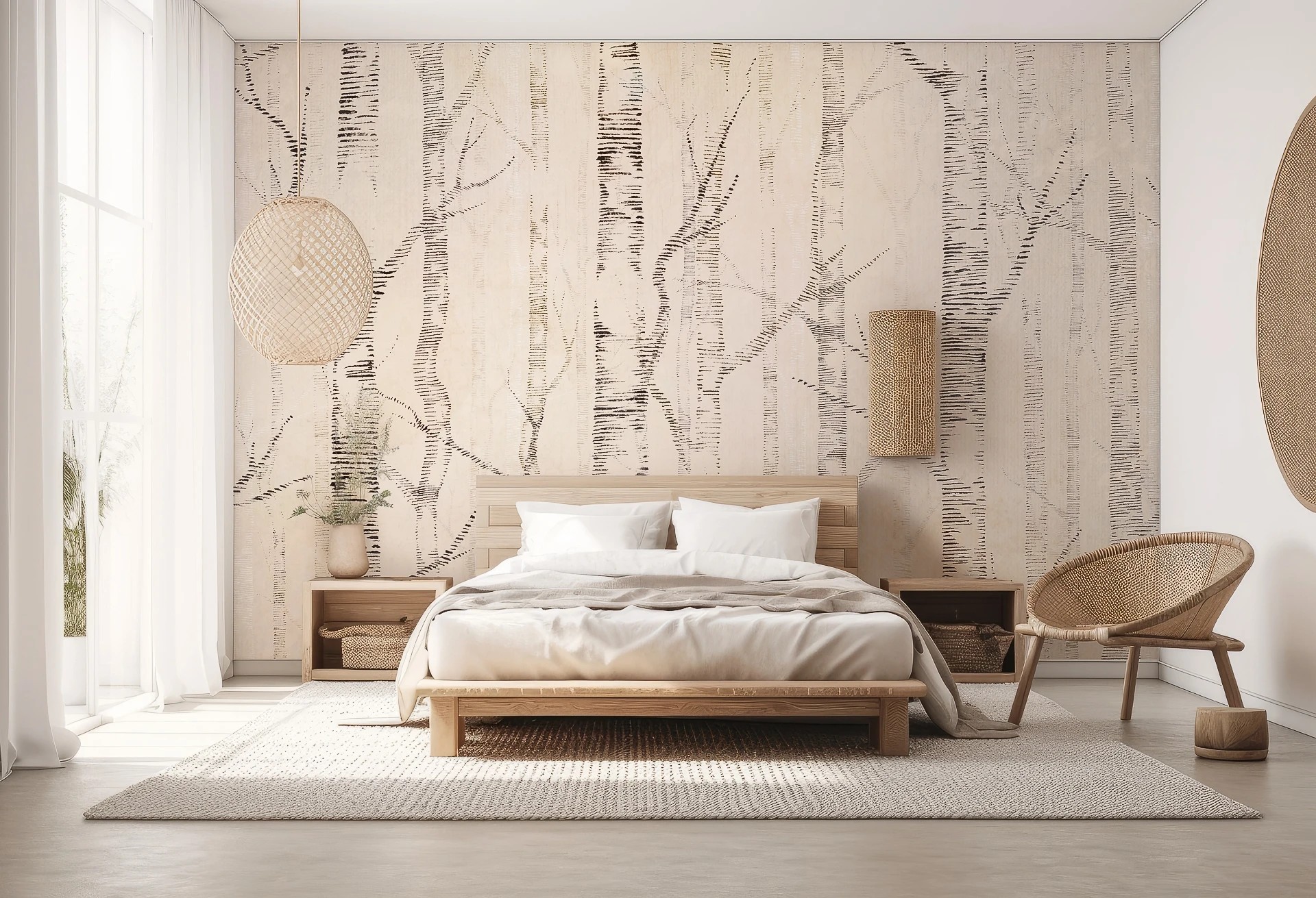 WOODS - beige - tapeta w brzozy w stylu skandynawskim