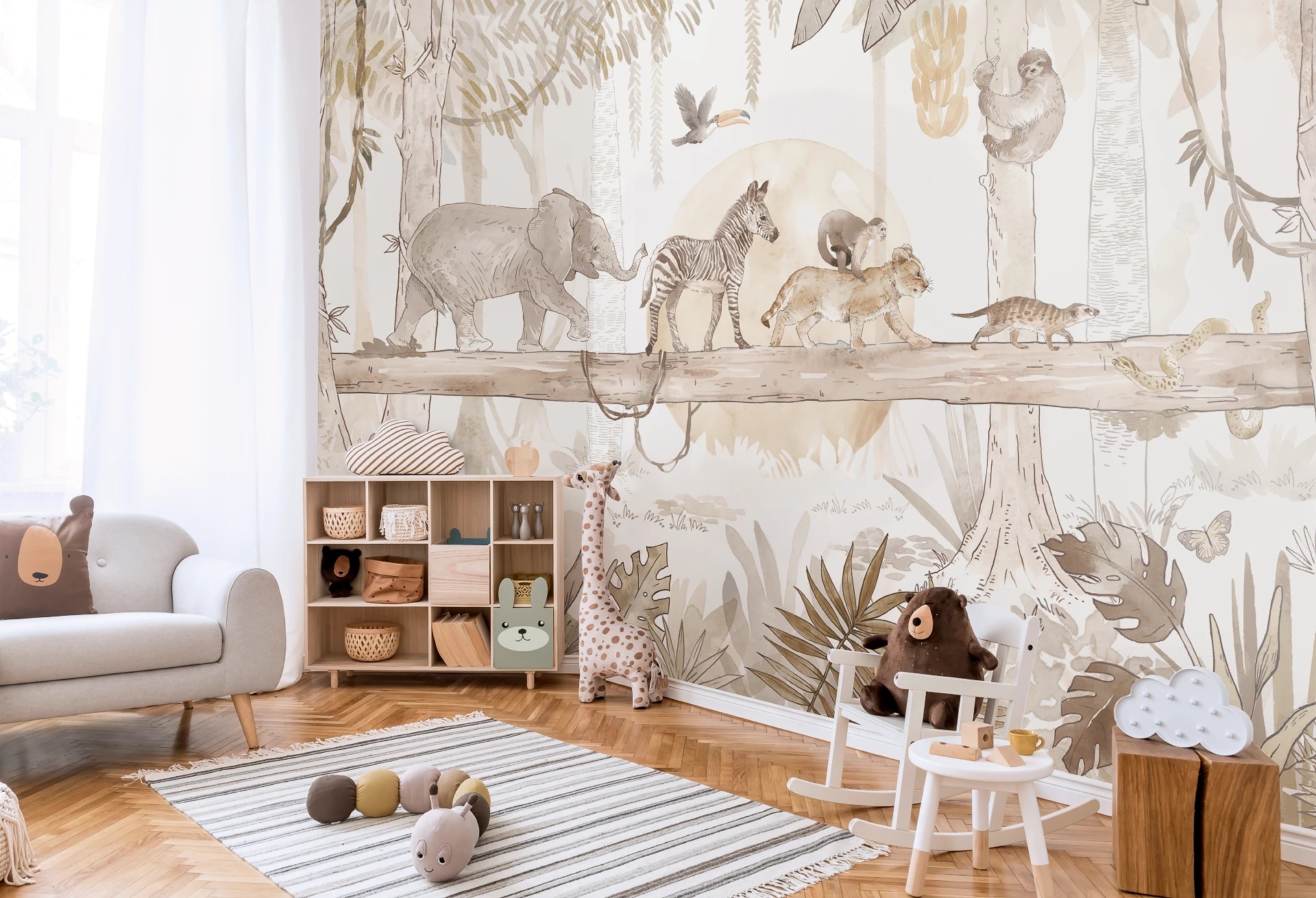 SAFARI - ANIMALS - sepia - tapeta do pokoju dziecięcego w afrykańskie zwierzęta