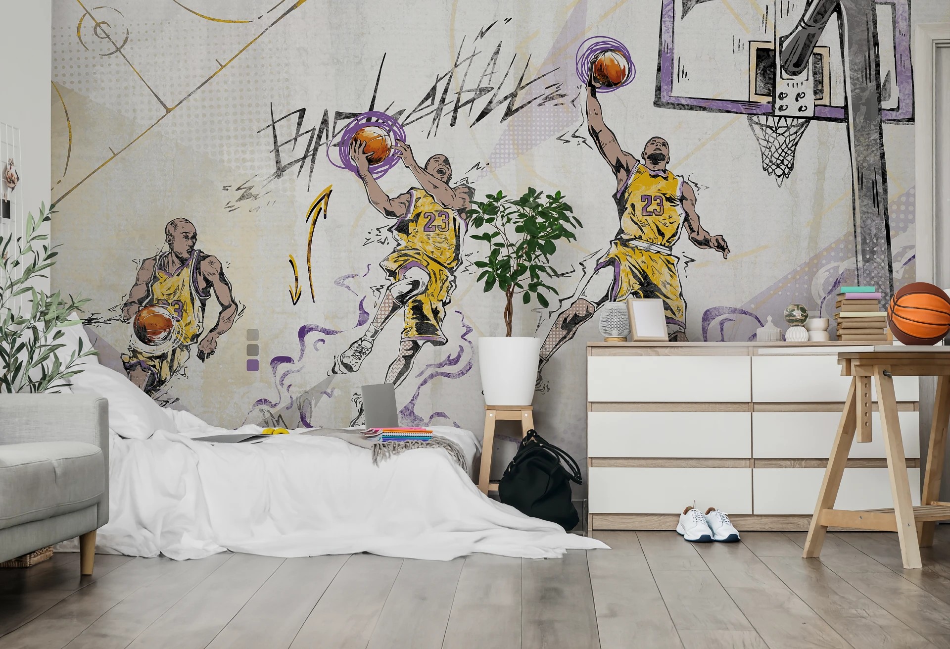 BASKETBALL - violet - sportowa tapeta do pokoju nastolatka
