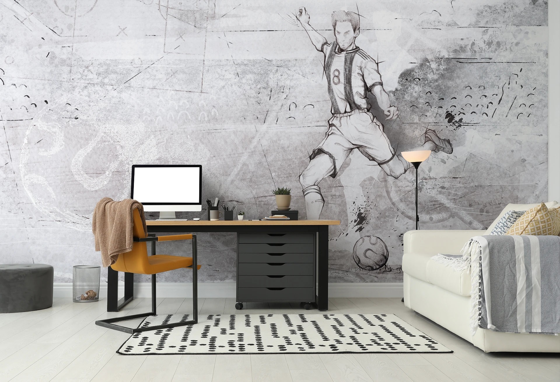 SOCCER - black and white - tapeta do pokoju chłopca z piłkarzem