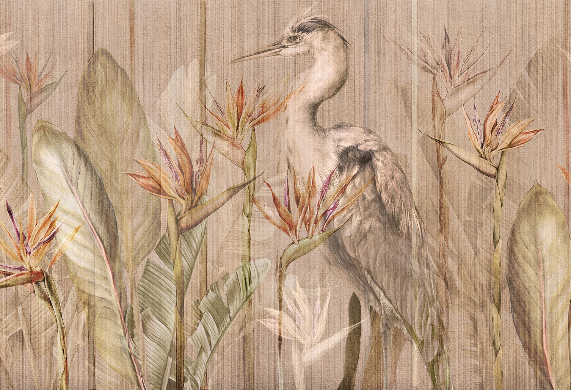 RIVIERA HERON - warm - tapeta z egzotycznymi roślinami w azjatyckim stylu