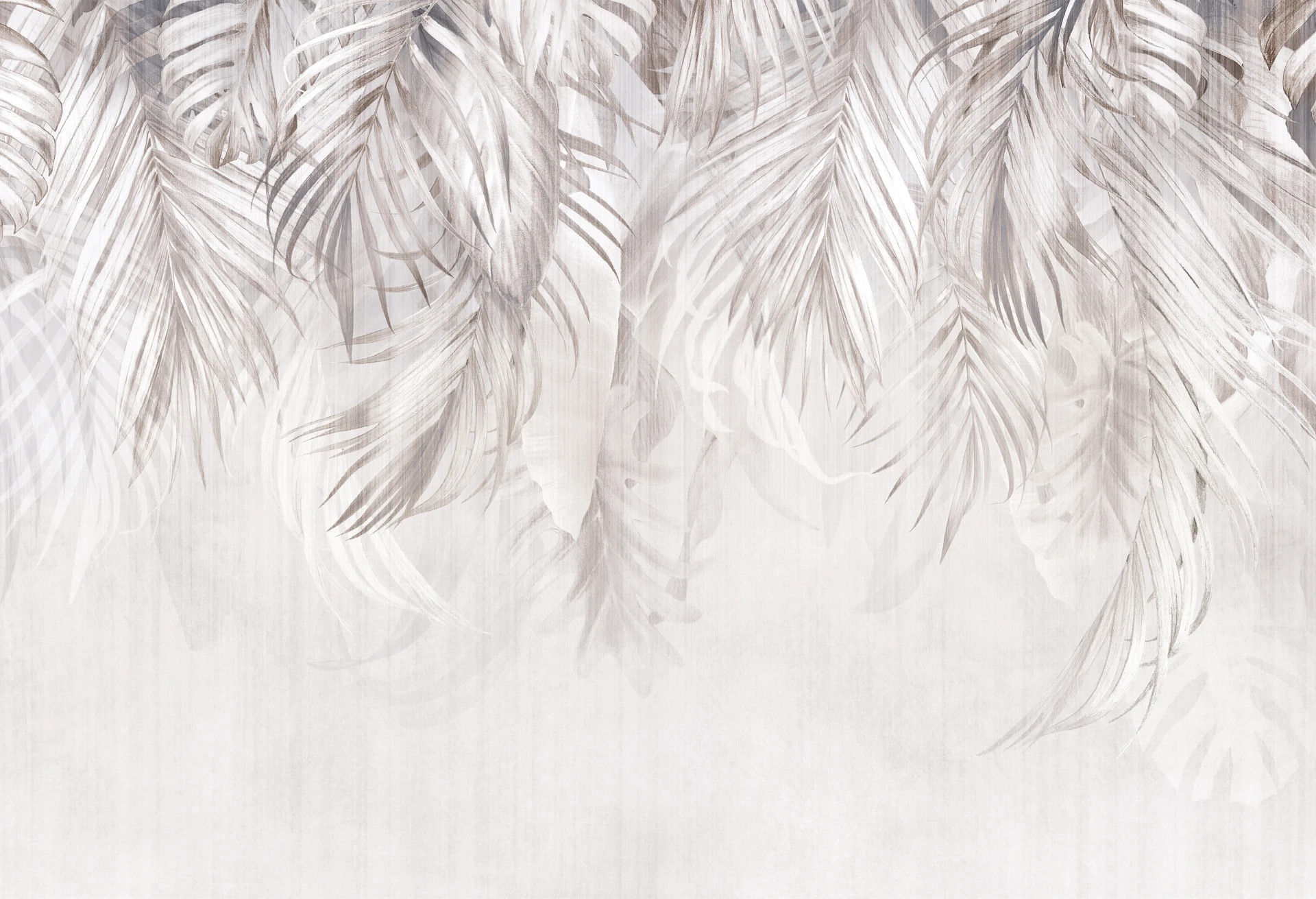 RIO - silver grey - fototapeta do jadalni z liśćmi palmy i monstery