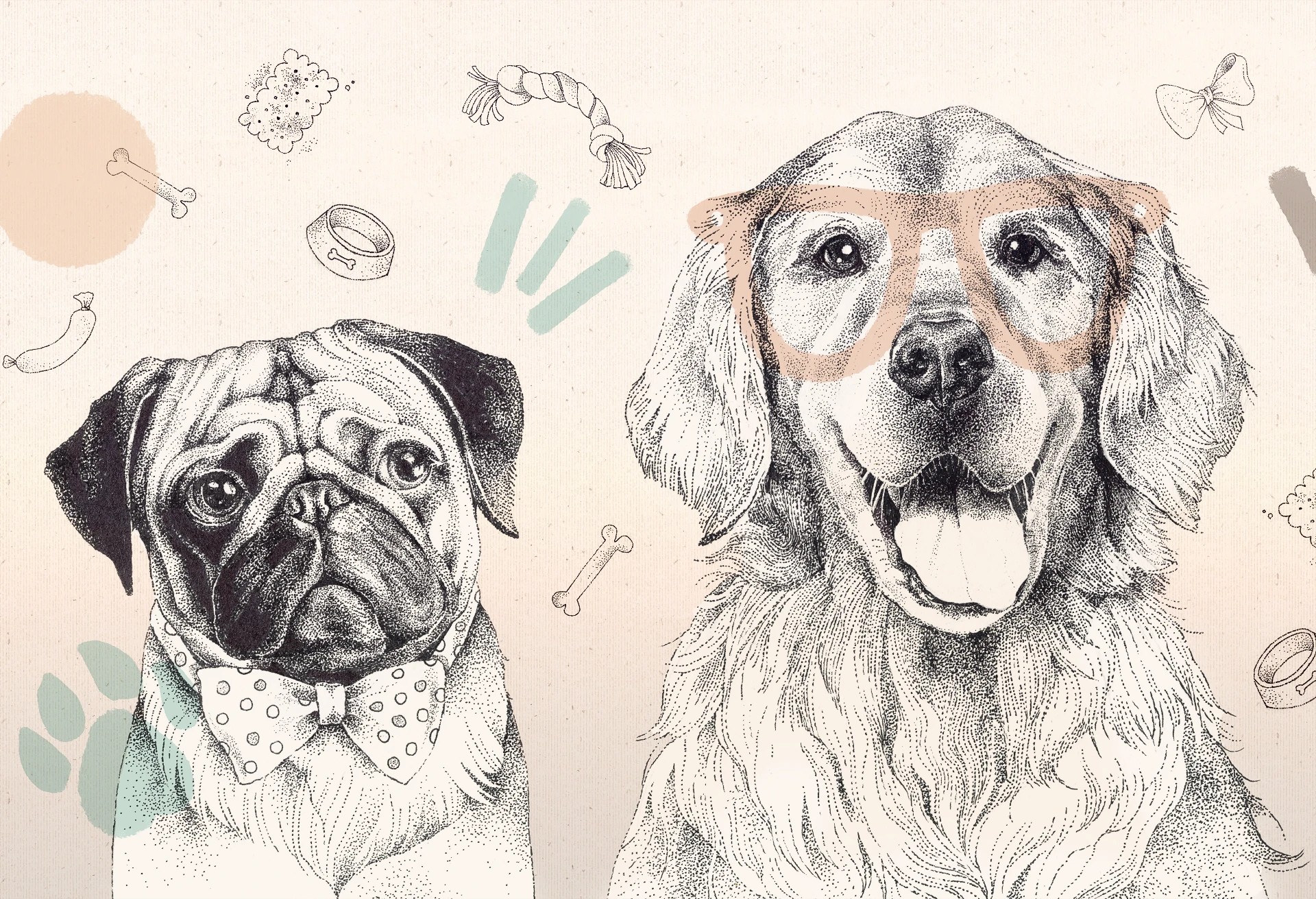 DOGGIES - beige - tapeta w pieski do pokoju dziecięcego