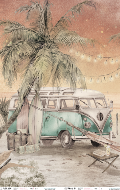 SURF CAMP - turquoise  - 198 cm x 305 cm  - tapeta idealna za biurko