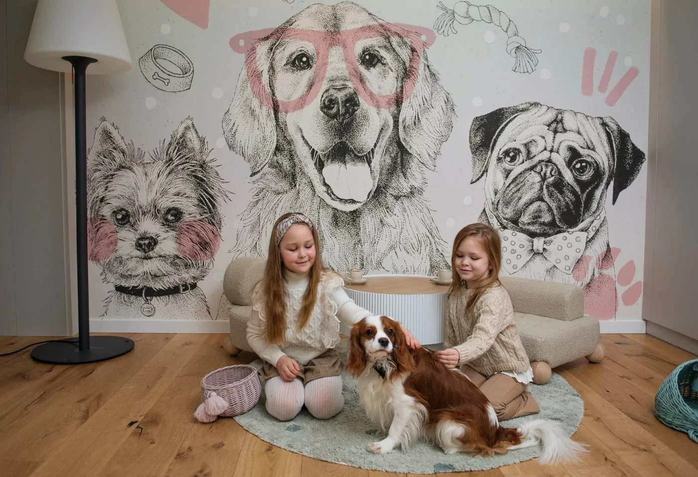 DOGGIES - Pink - 320 cm x 278 cm tapeta idealna na całą ścianę