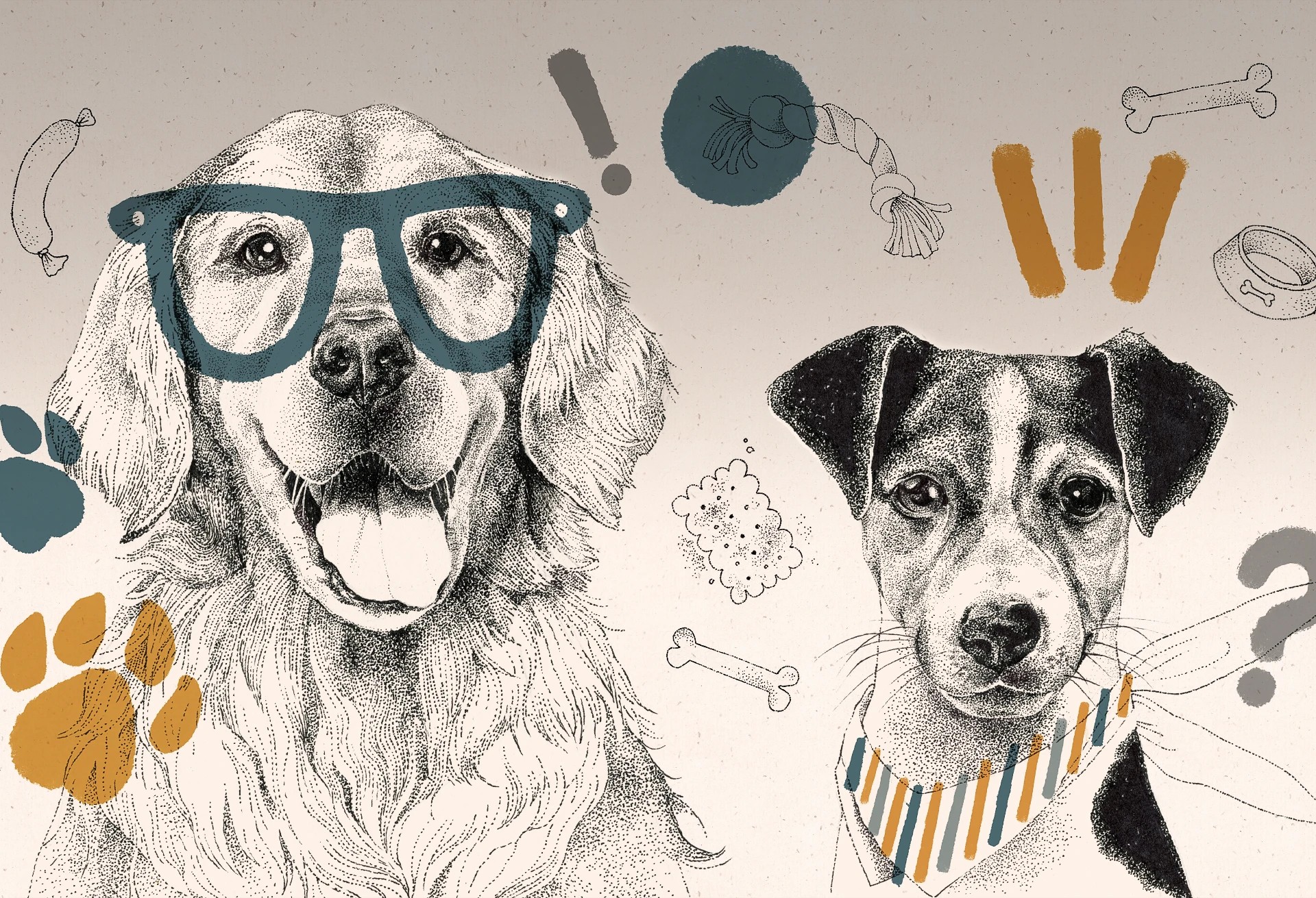 DOGGIES - mustard - tapeta do pokoju dla chłopca z rasami psów