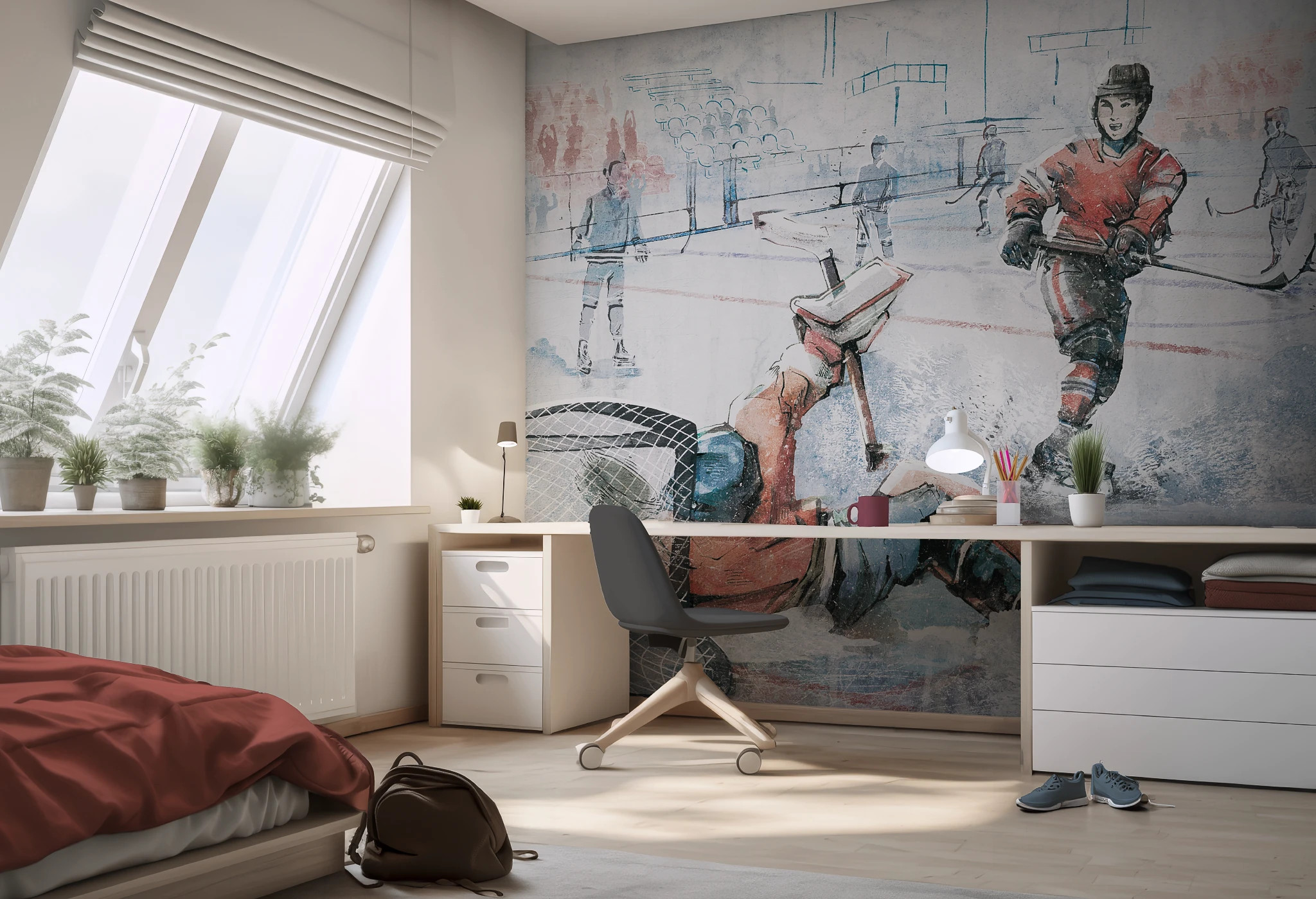 HOCKEY -blue  - tapeta z motywem hokeja do pokoju chłopca