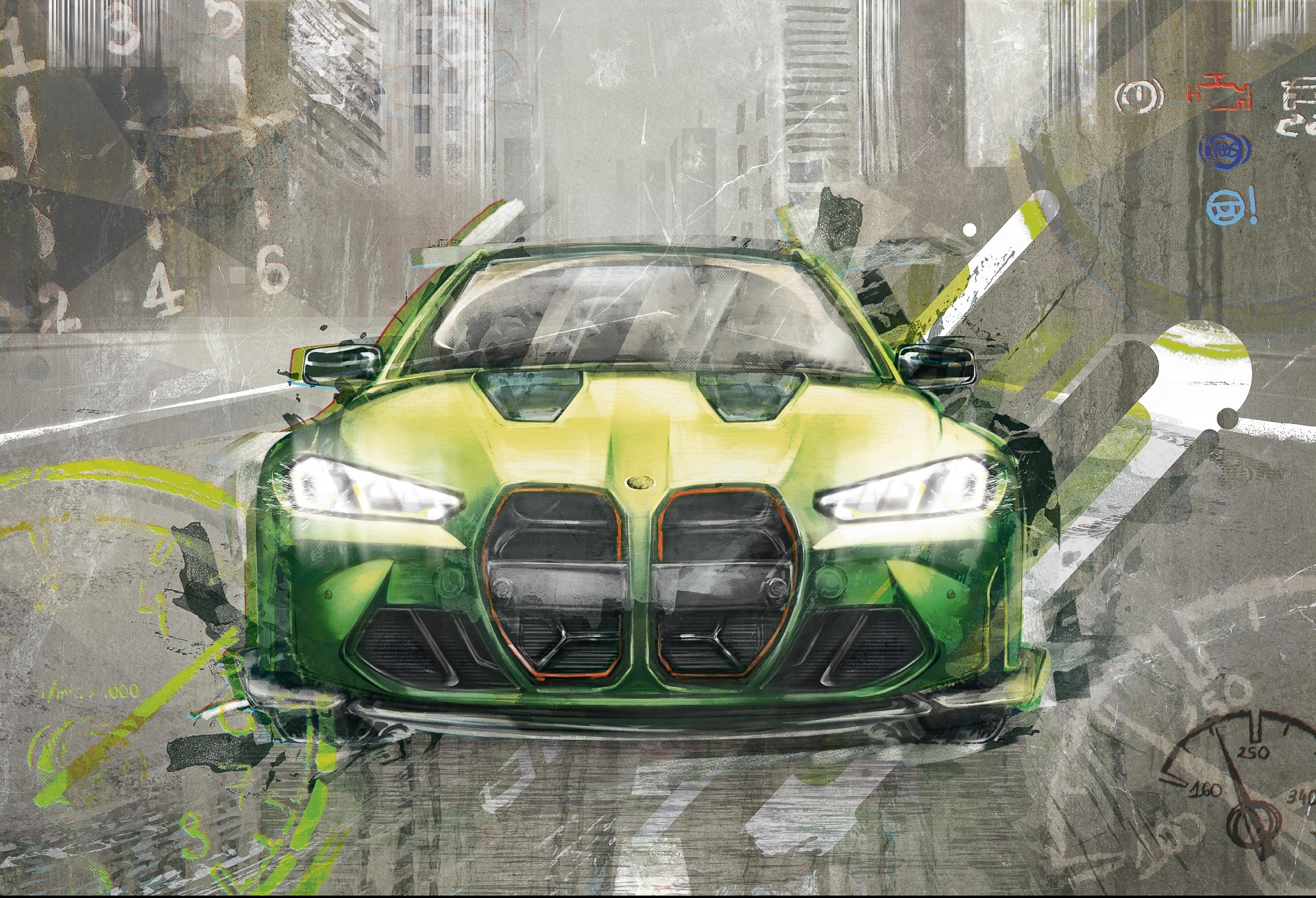 FAST CAR - green -  tapeta z samochodem do pokoju nastolatka