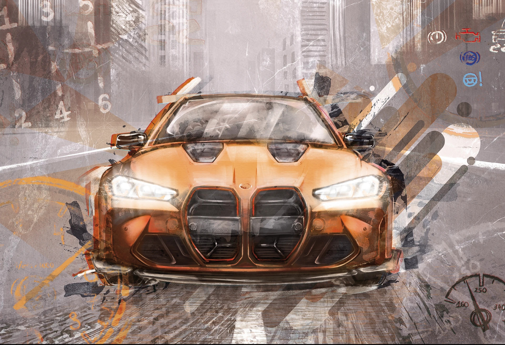 FAST CAR - orange-  tapeta ze sportowym samochodem