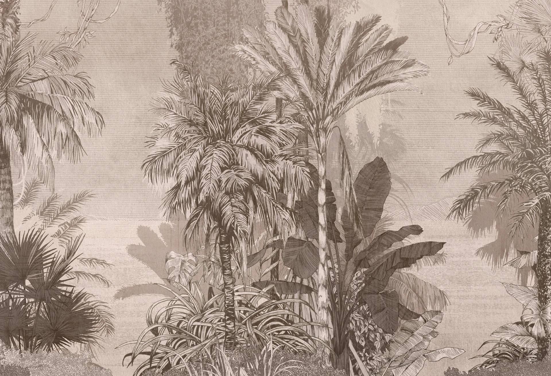 BORNEO - chocolate - klasyczny tropikalny mural palmowy