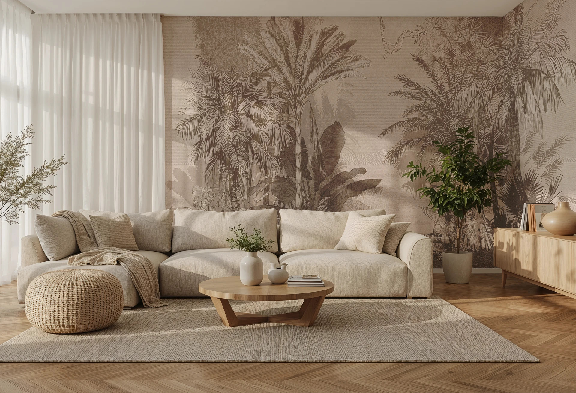 BORNEO - chocolate - klasyczny tropikalny mural palmowy