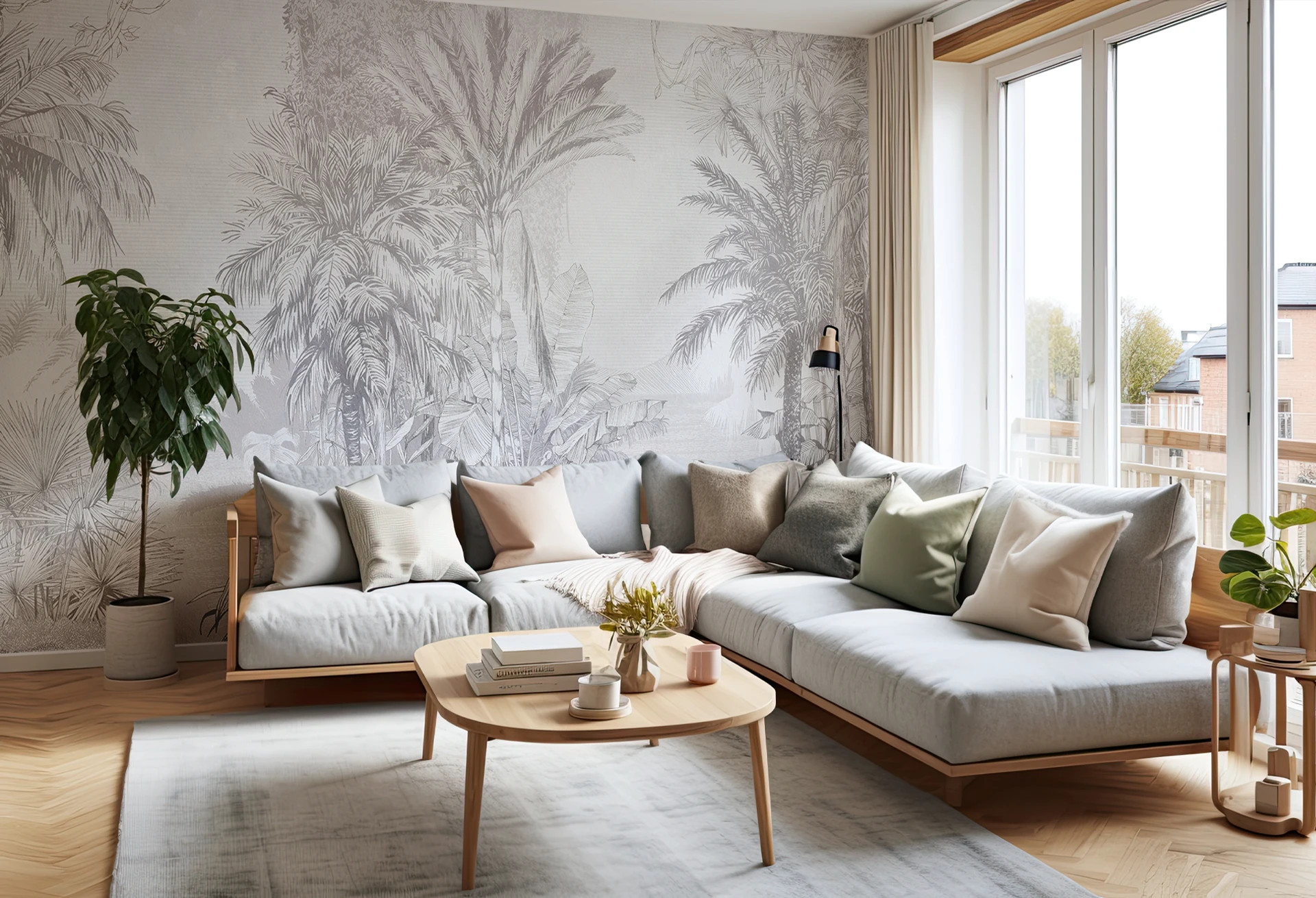 BORNEO - grey - tapeta w idealna do salonu lub sypialni z motywem egzotycznym