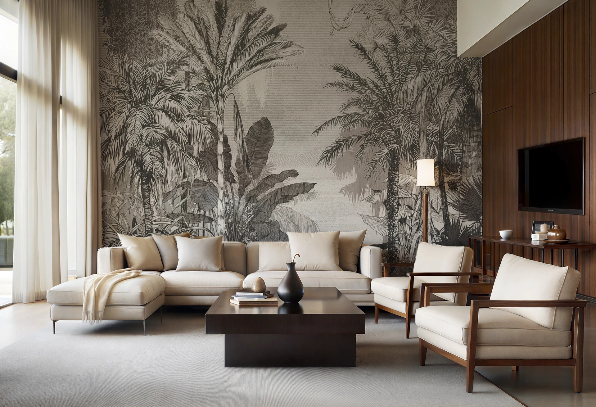 BORNEO - black - tropikalna tapeta z palmami i egzotycznym krajobrazem