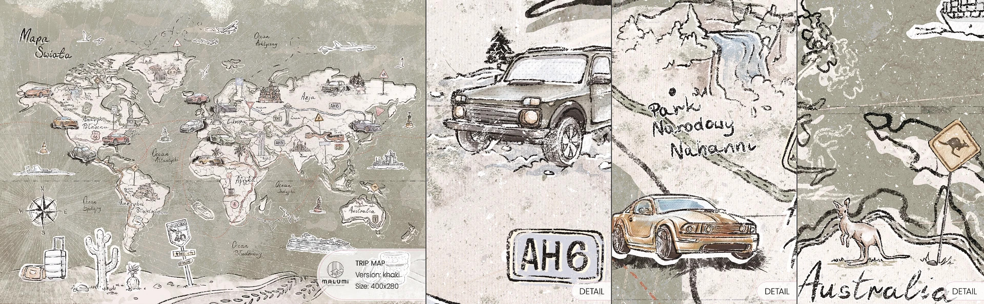 TRIP MAP - khaki - próbka