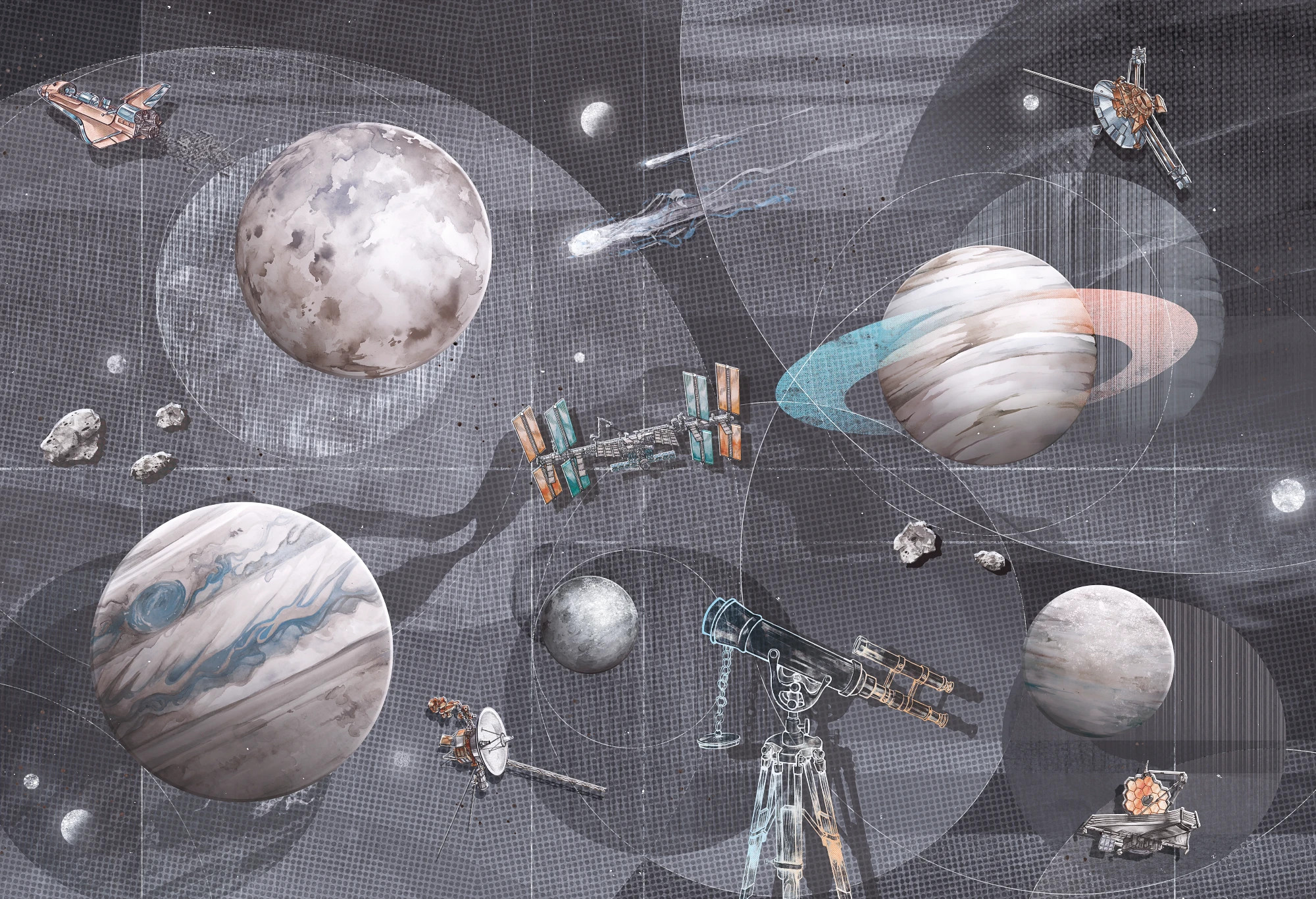 SPACE ZONE - grey- idealna tapeta do pokoju miłośnika kosmosu