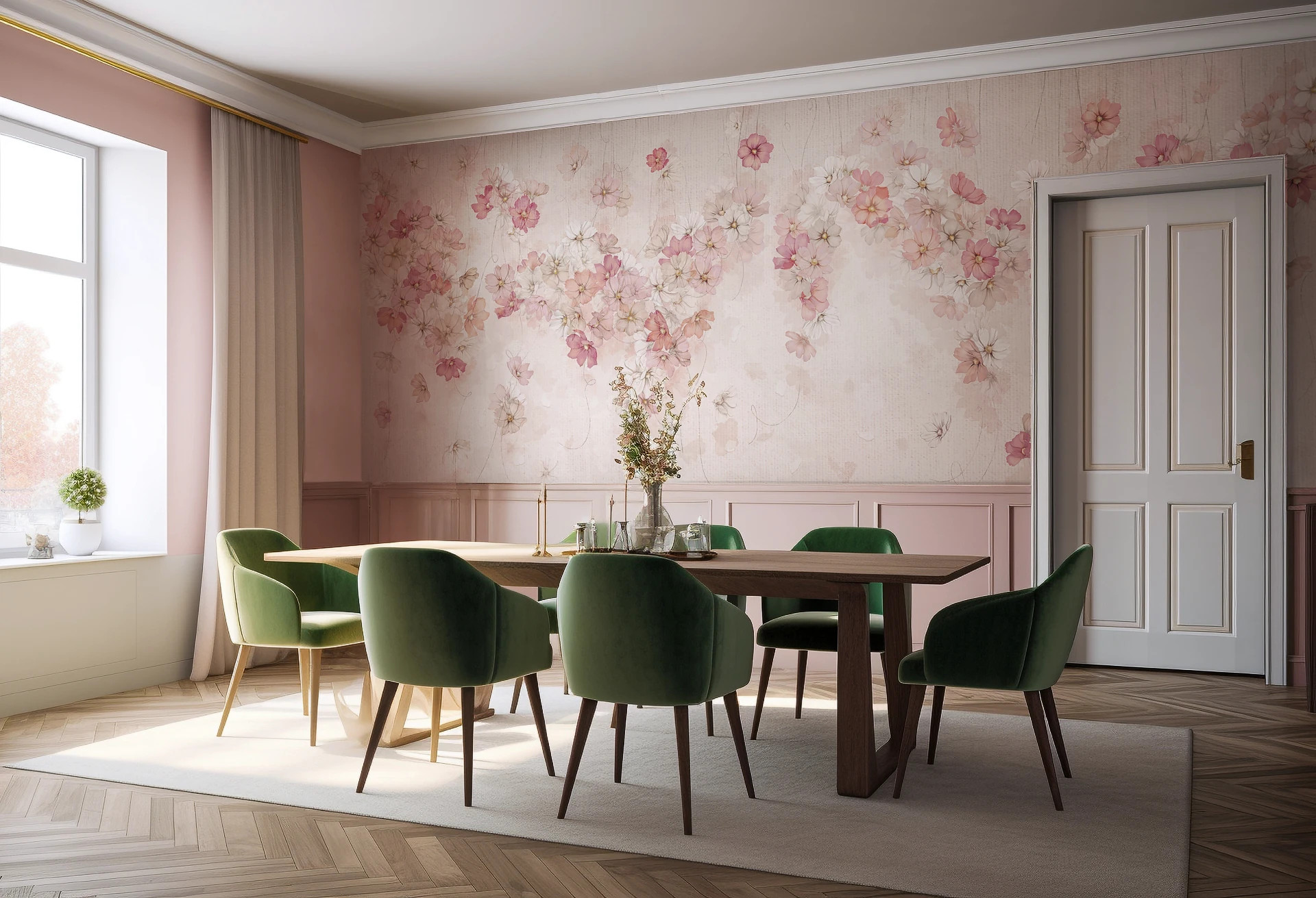 ARIOSA - pink - tapeta w pastelowe kwiaty w odcieniach różu do salonu lub sypialni