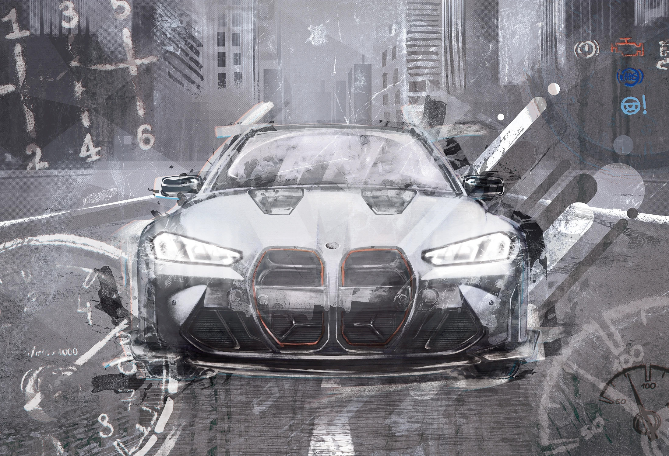 FAST CAR - white -  tapeta idealna dla chłopaka