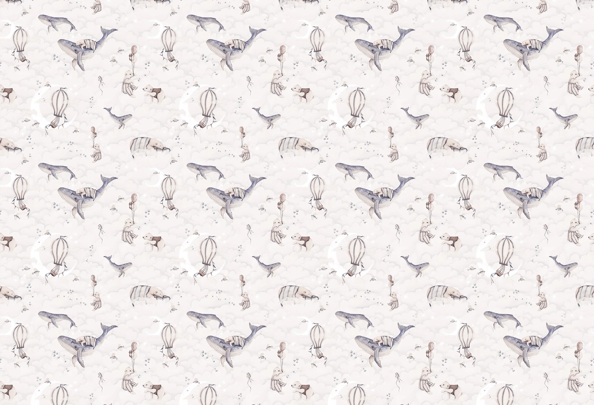 DREAMY OCEAN - subtelna tapeta do sypialni dziecięcej w misie i wieloryby