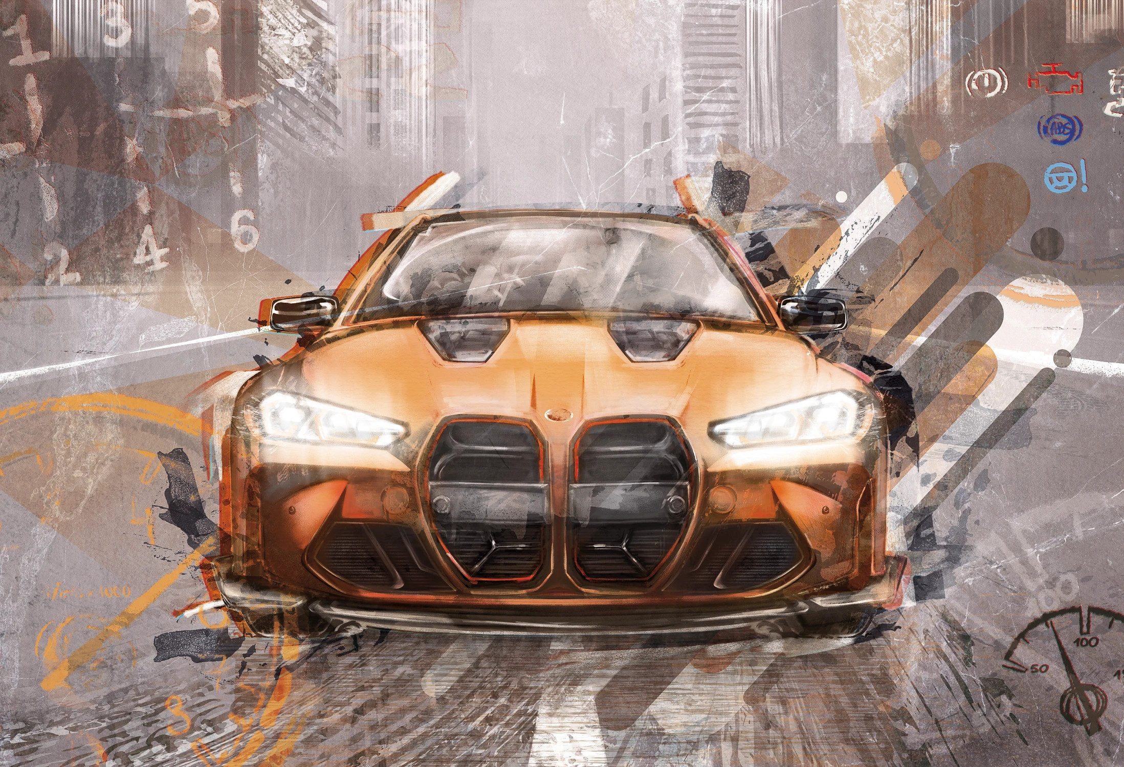 FAST CAR - orange-  tapeta ze sportowym samochodem