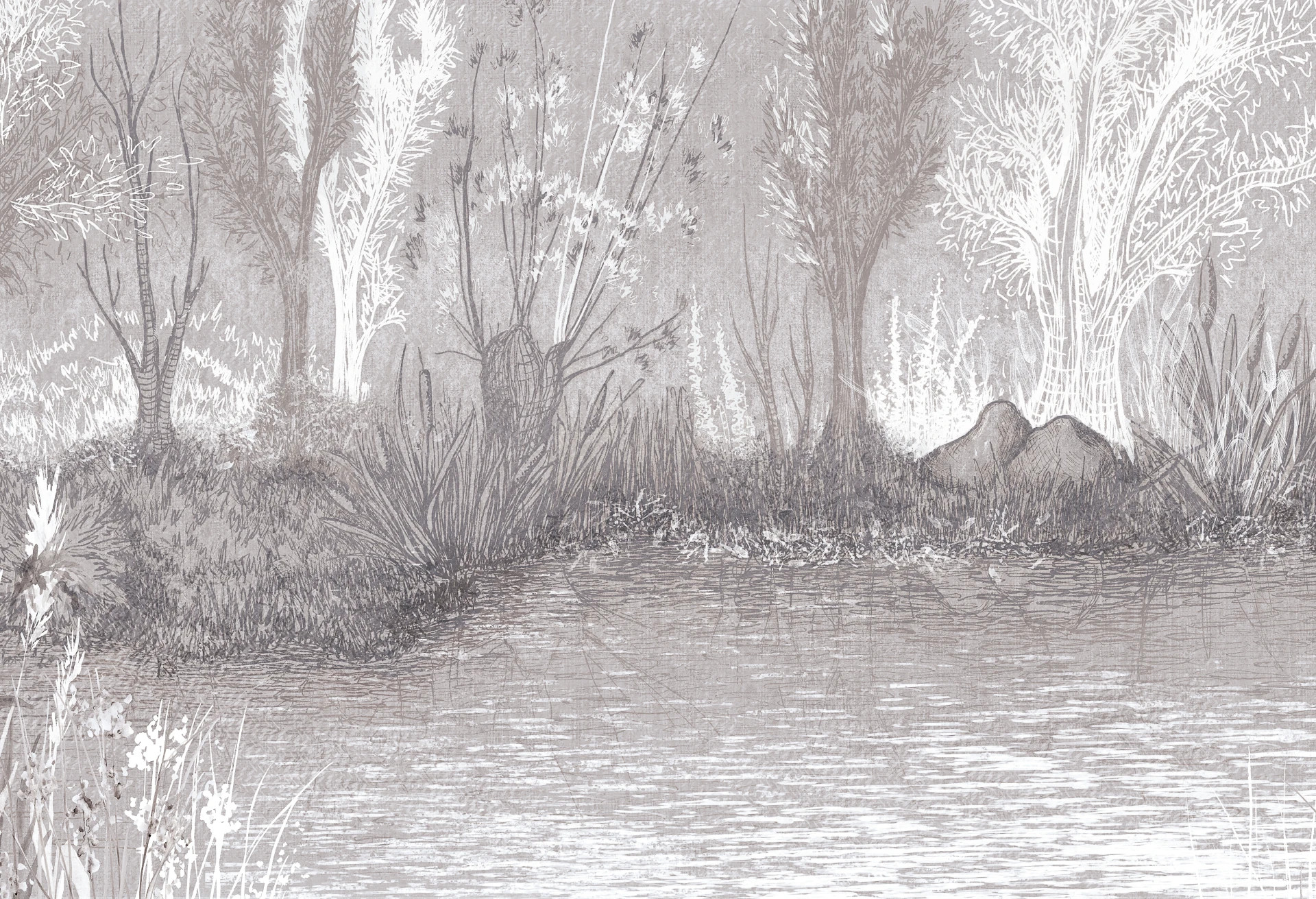 RIVERSIDE - dark - nastrojowa tapeta pejzażowa z motywem brzegu rzeki